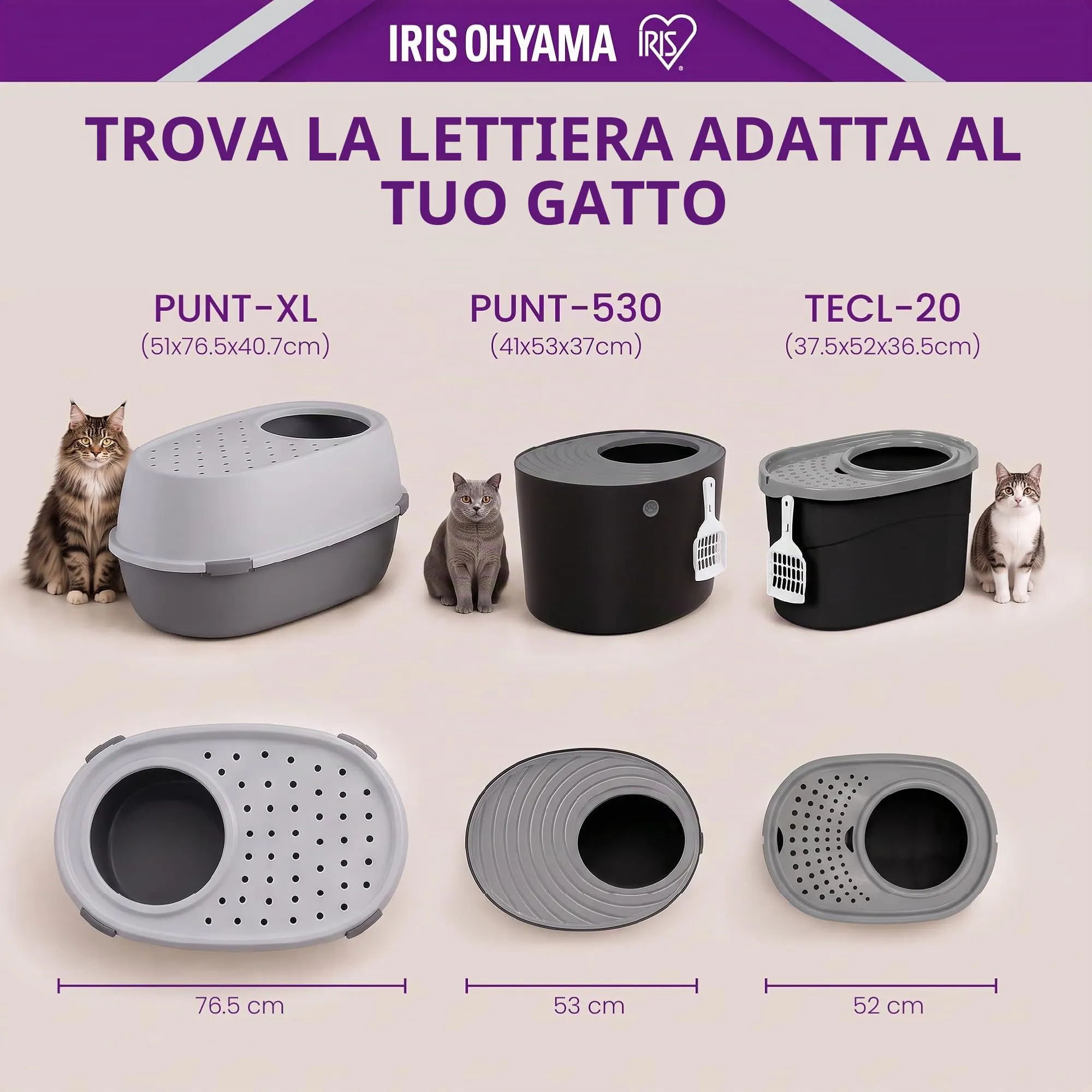 Iris Ohyama Vaschetta per Lettiera per Gatti XL Grigio Apertura dall'Alto PUNT-XL - immagine 4