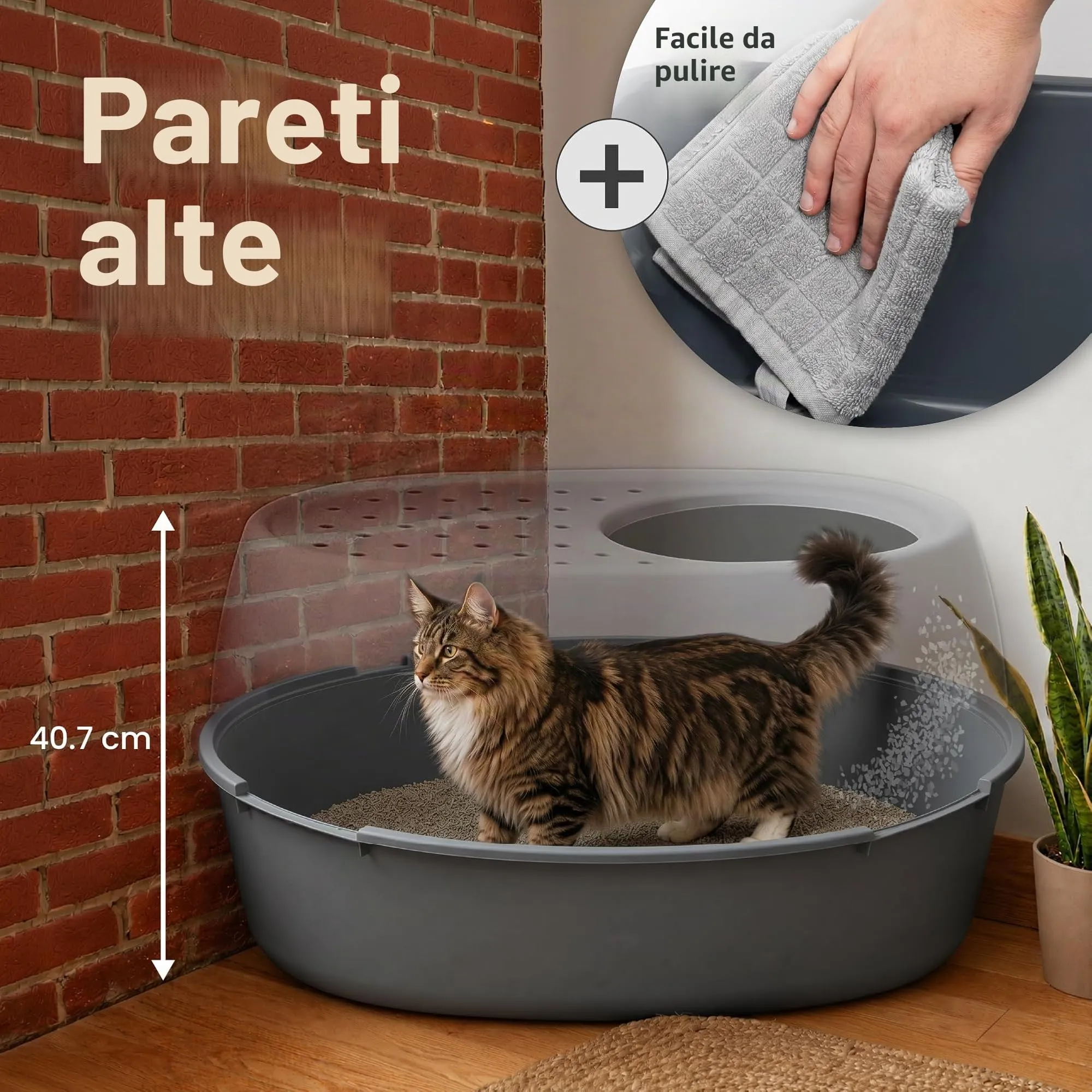 Iris Ohyama Vaschetta per Lettiera per Gatti XL Grigio Apertura dall'Alto PUNT-XL - immagine 6