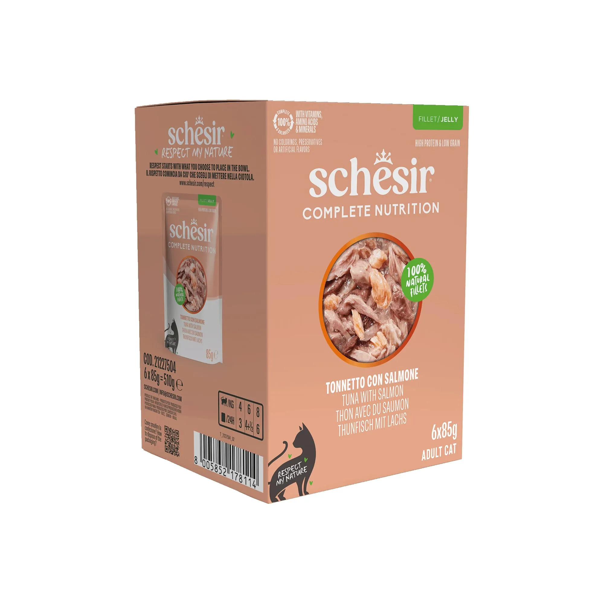 Schesir Tonnetto con Salmone in Gelatina, Alimento Umido Completo per Gatti, 6 x 85g - immagine 1