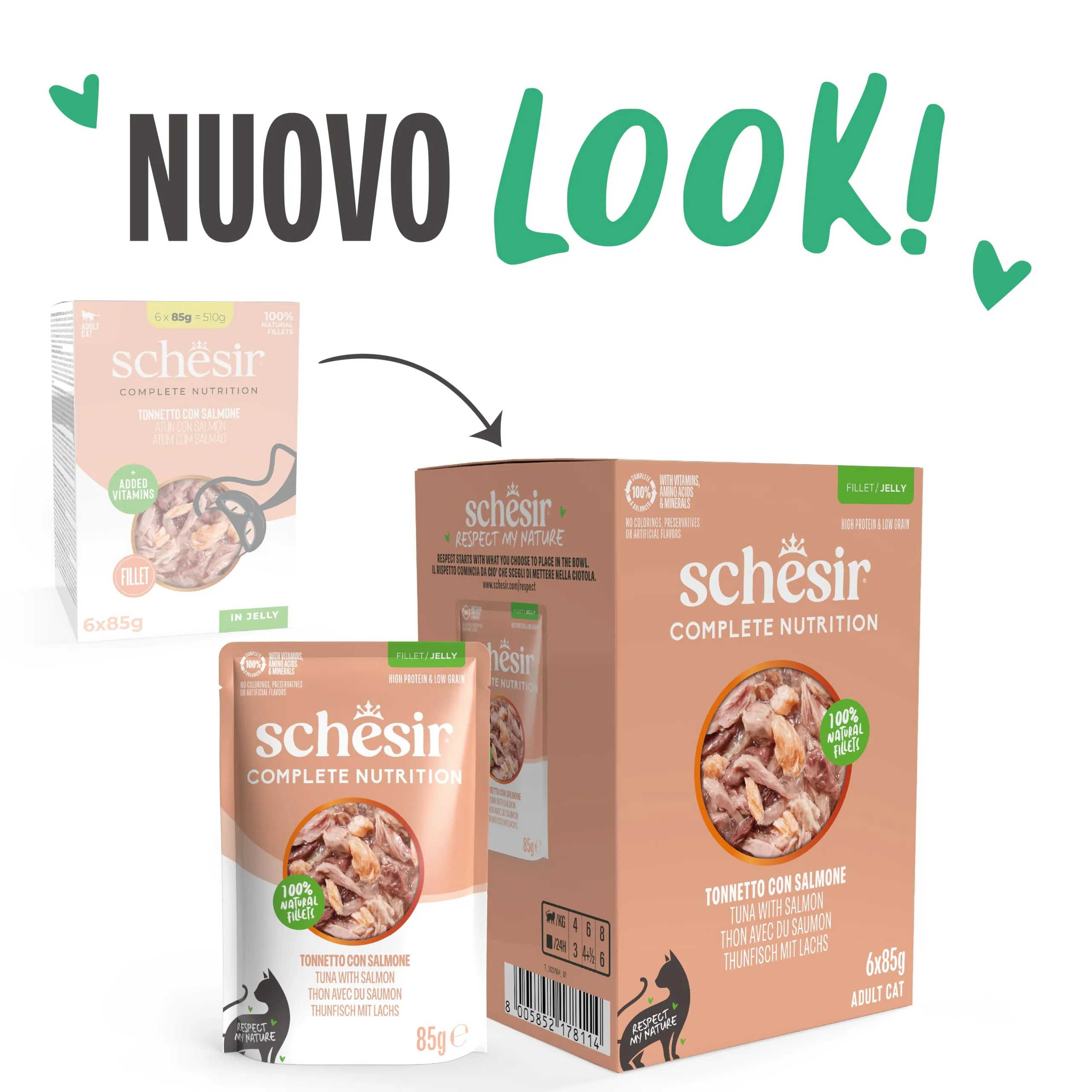 Schesir Tonnetto con Salmone in Gelatina, Alimento Umido Completo per Gatti, 6 x 85g - immagine 2