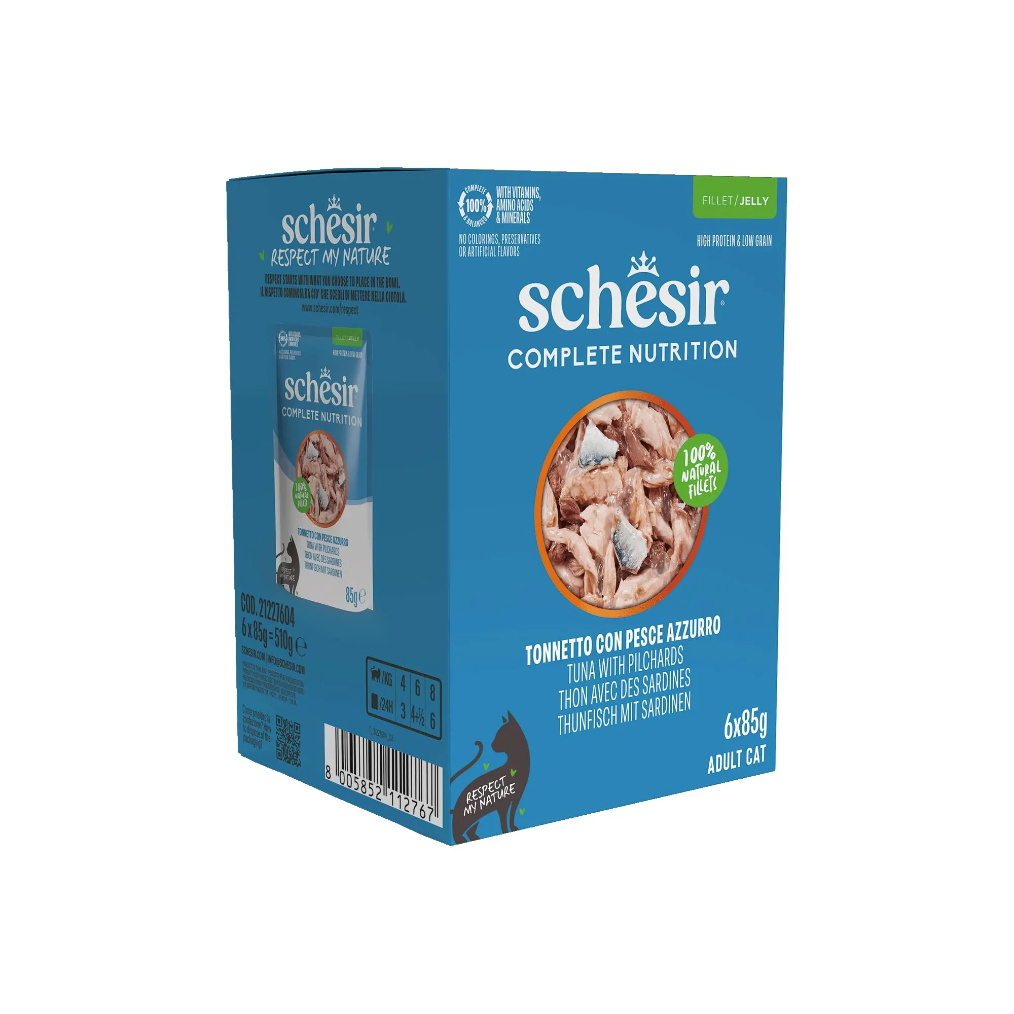Schesir Tonnetto con Pesce Azzurro in Gelatina, Alimento Umido Completo per Gatti, 6 x 85g - immagine 1