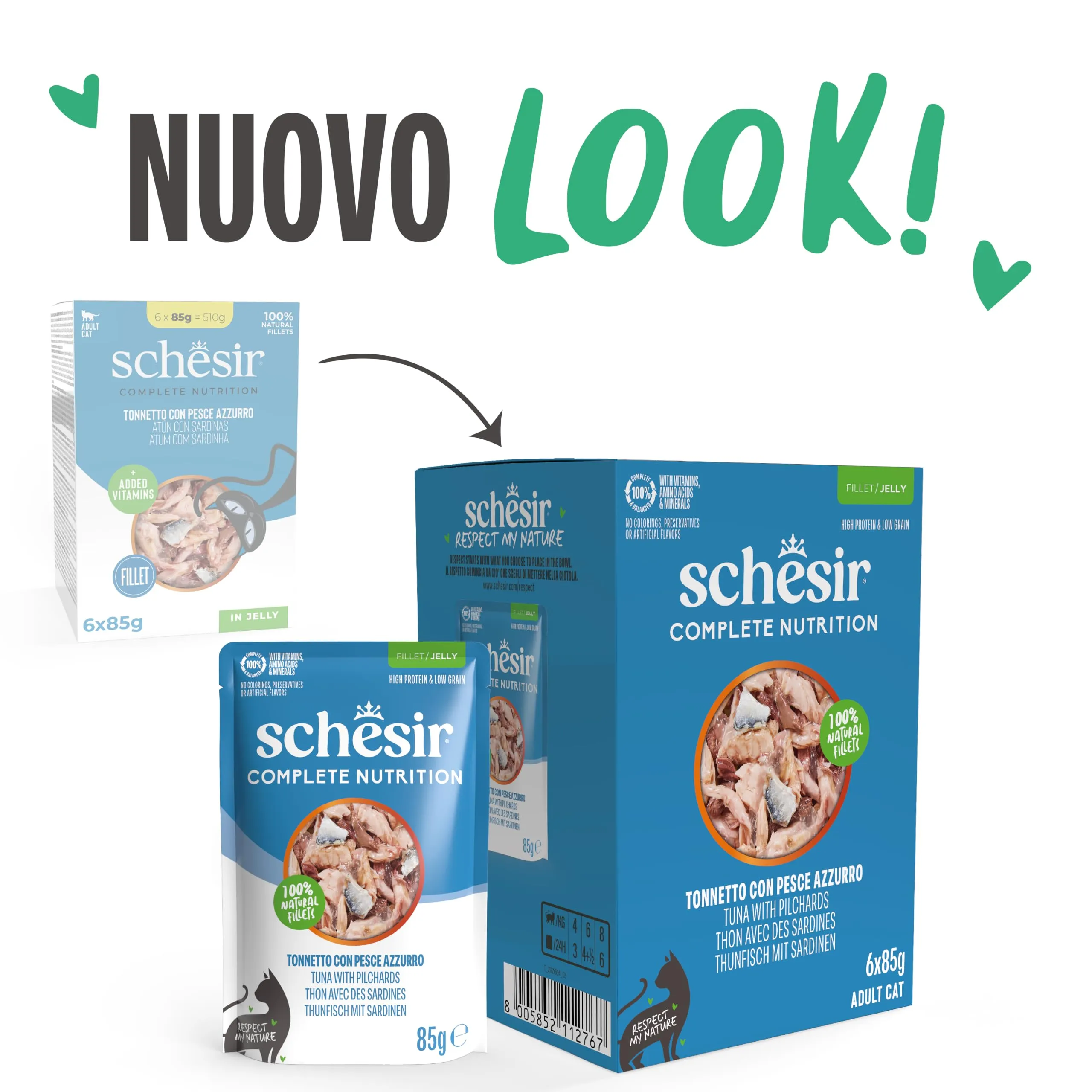 Schesir Tonnetto con Pesce Azzurro in Gelatina, Alimento Umido Completo per Gatti, 6 x 85g - immagine 2