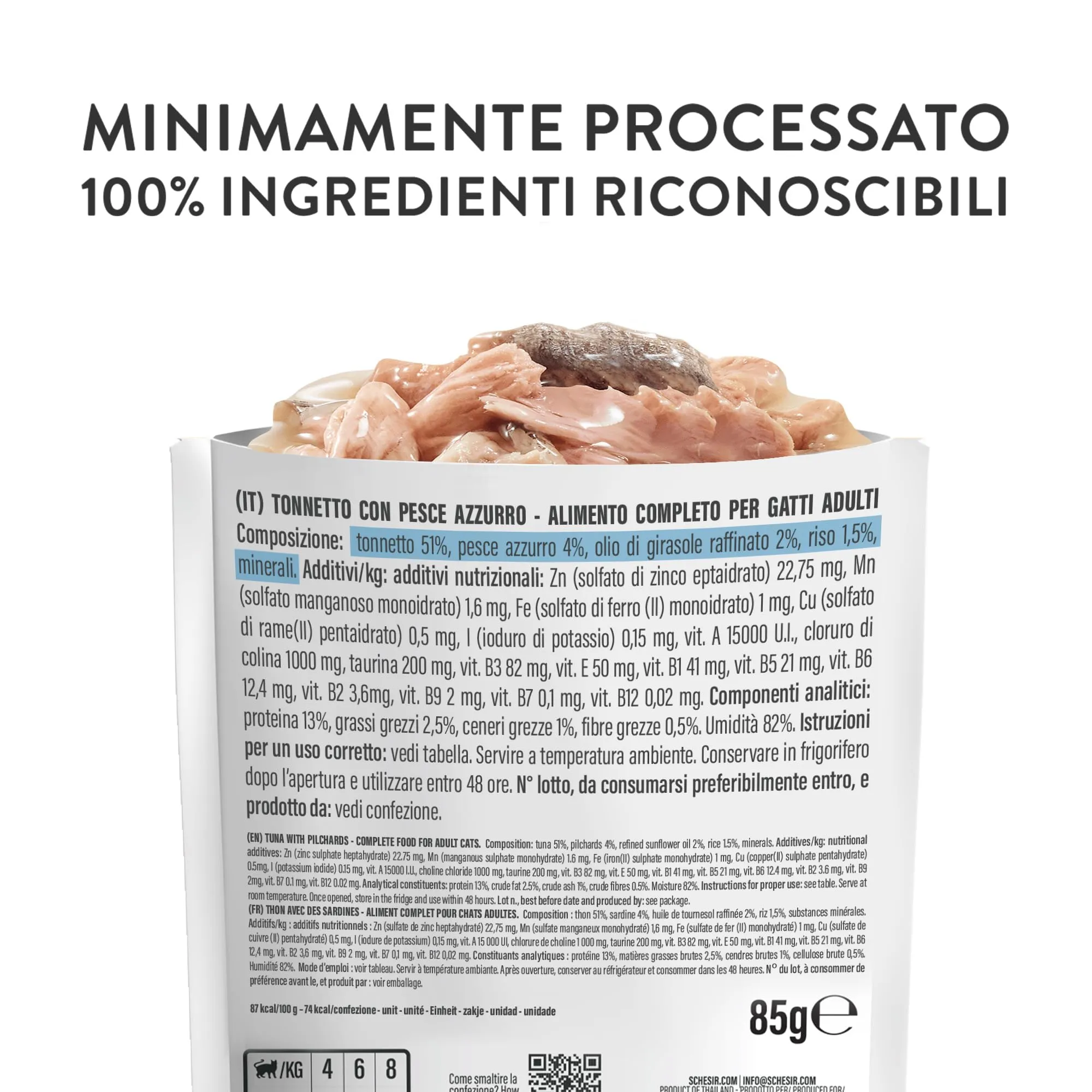 Schesir Tonnetto con Pesce Azzurro in Gelatina, Alimento Umido Completo per Gatti, 6 x 85g - immagine 5