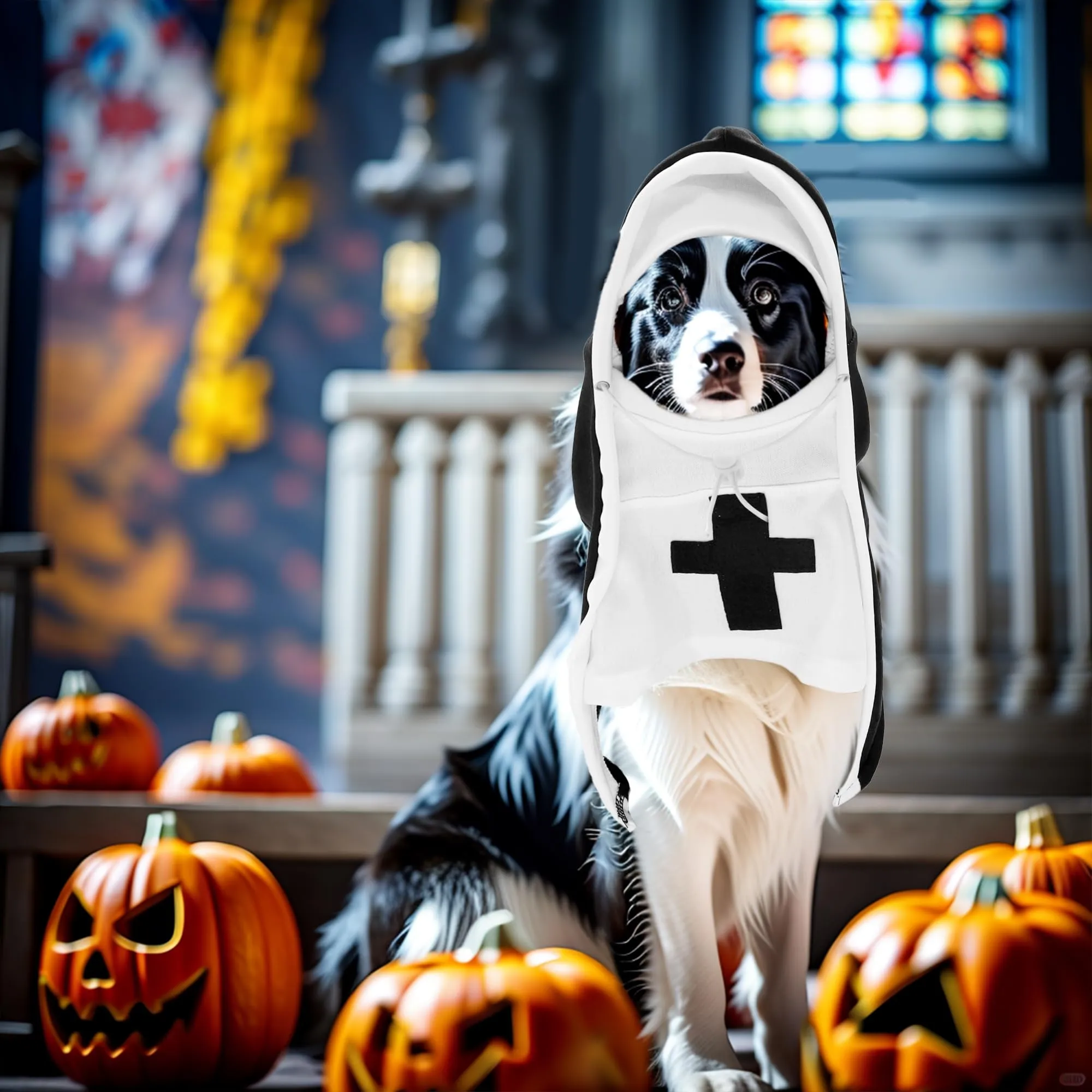 JpGdn Costume da Suora per Cani e Gatti, Bianco e Nero, L/XL - immagine 5
