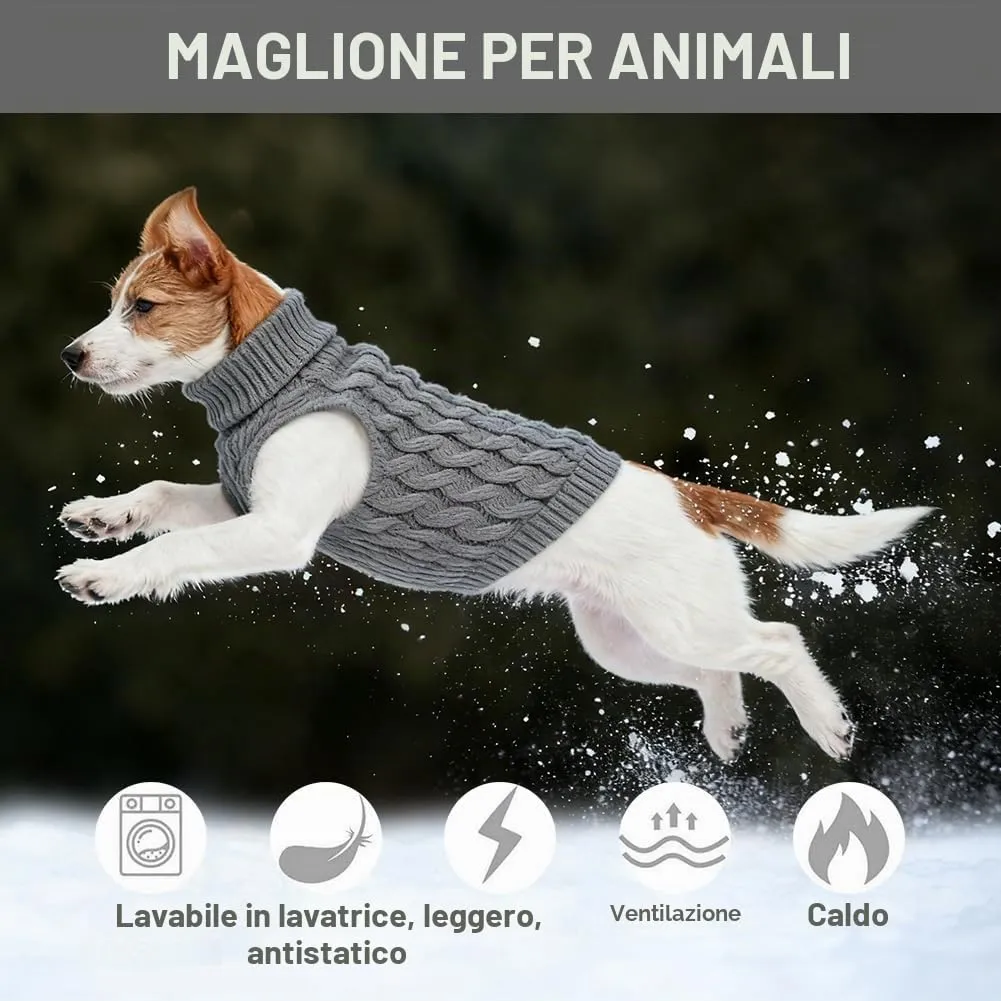 Myluatye Maglioncino a Maglia con Collo Alto per Cani e Gatti, Grigio, Taglia L - immagine 3