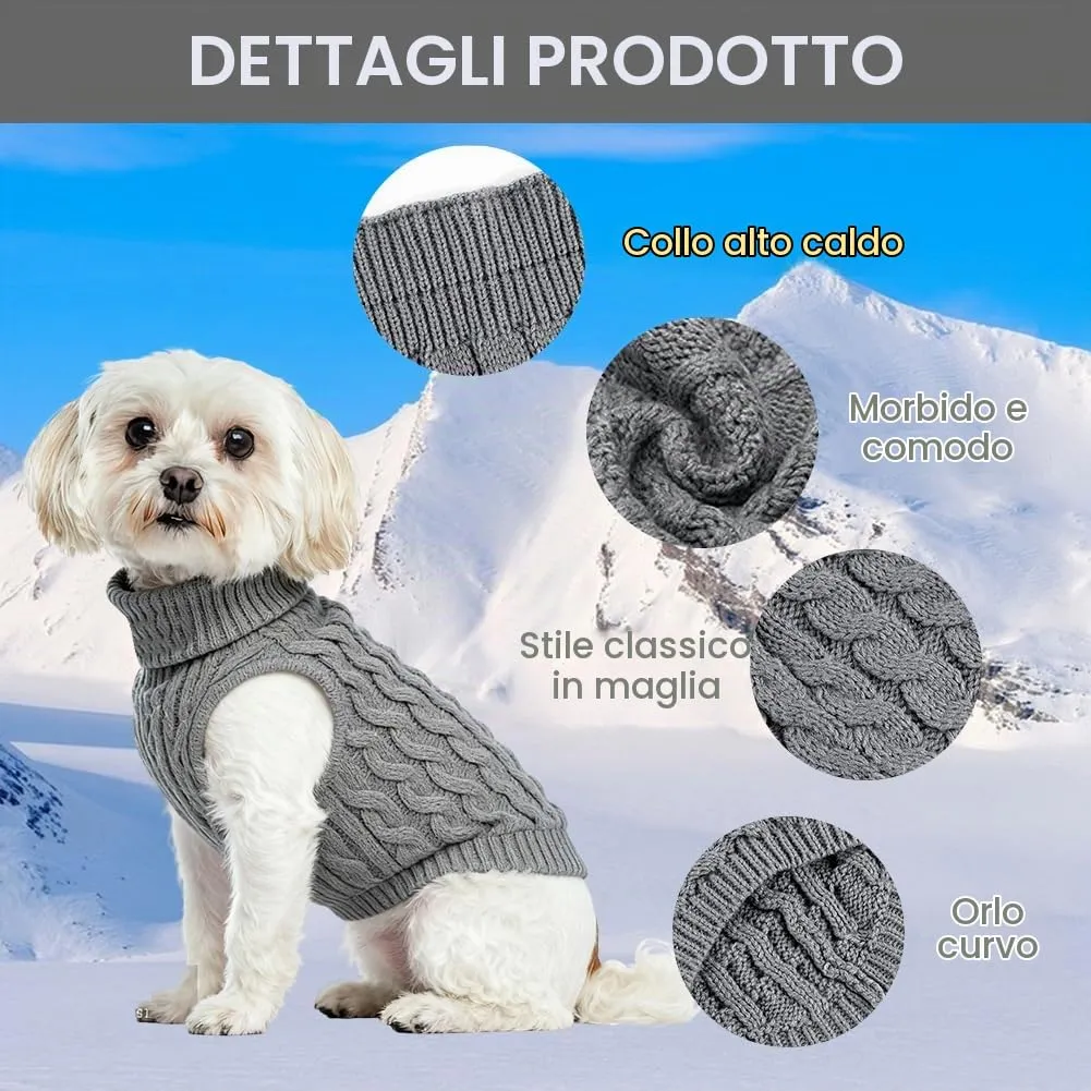 Myluatye Maglioncino a Maglia con Collo Alto per Cani e Gatti, Grigio, Taglia L - immagine 4