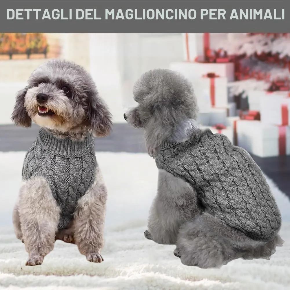 Myluatye Maglioncino a Maglia con Collo Alto per Cani e Gatti, Grigio, Taglia L - immagine 5