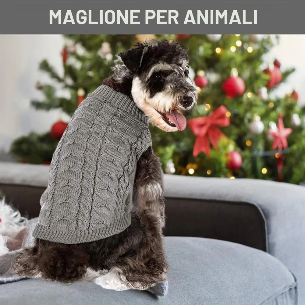 Myluatye Maglioncino a Maglia con Collo Alto per Cani e Gatti, Grigio, Taglia L - immagine 8