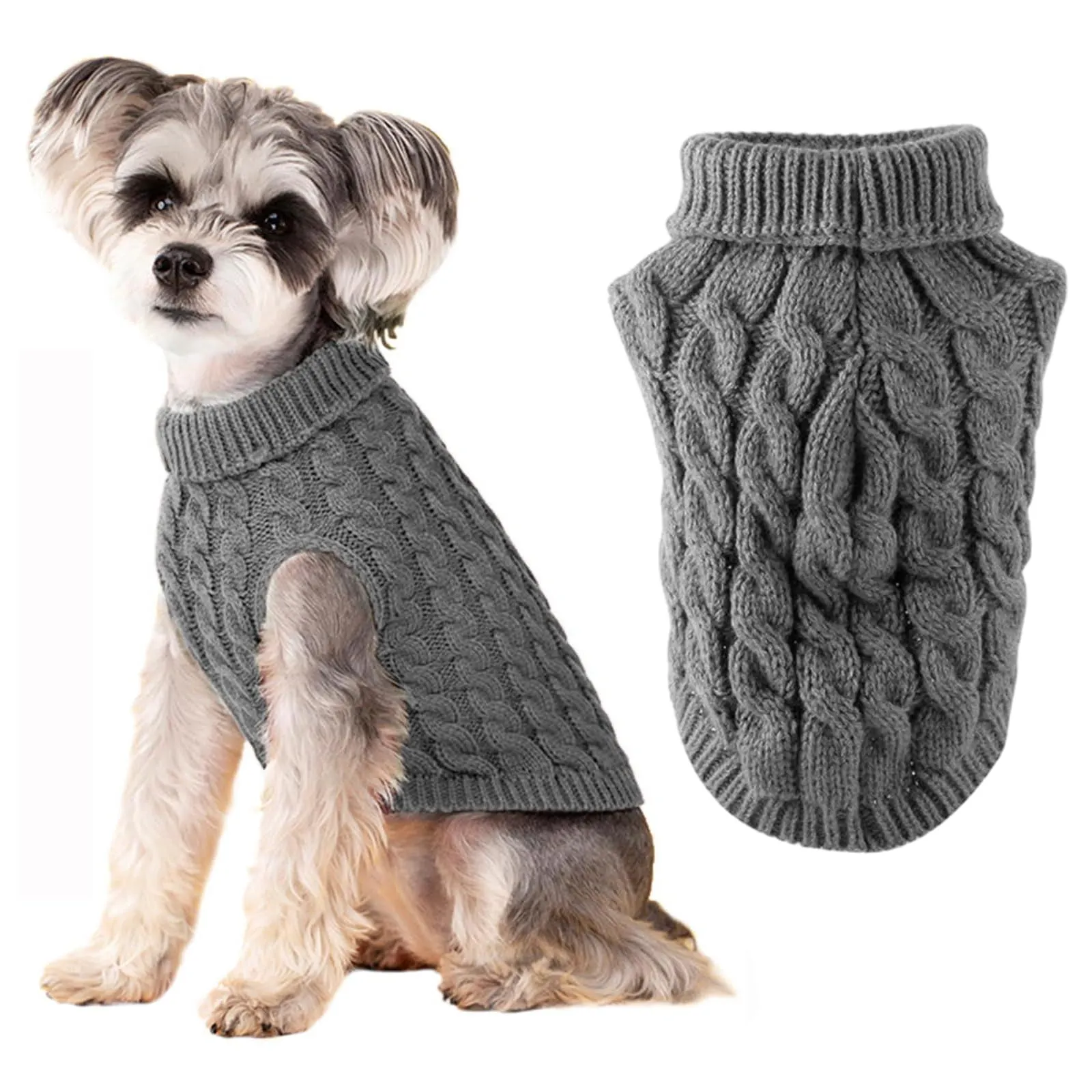 Myluatye Maglioncino a Maglia con Collo Alto per Cani e Gatti, Grigio, Taglia L - immagine 9
