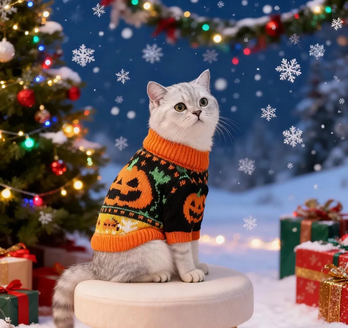 Fnaobai Maglione per cani e gatti di Halloween a collo alto, Arancione, S - immagine 6