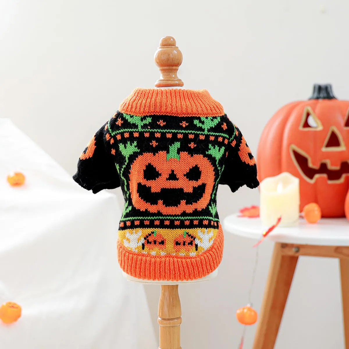 Fnaobai Maglione per cani e gatti di Halloween a collo alto, Arancione, S - immagine 9