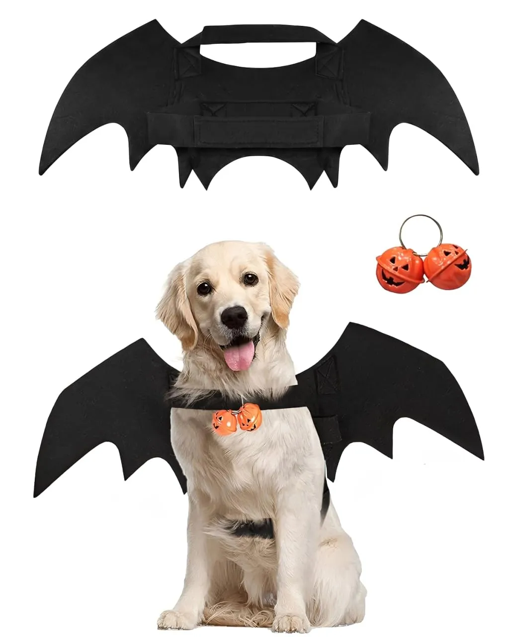 YIPFEN Costume Halloween per Cani e Gatti con Ali da Pipistrello e Campanella a Zucca - immagine 1