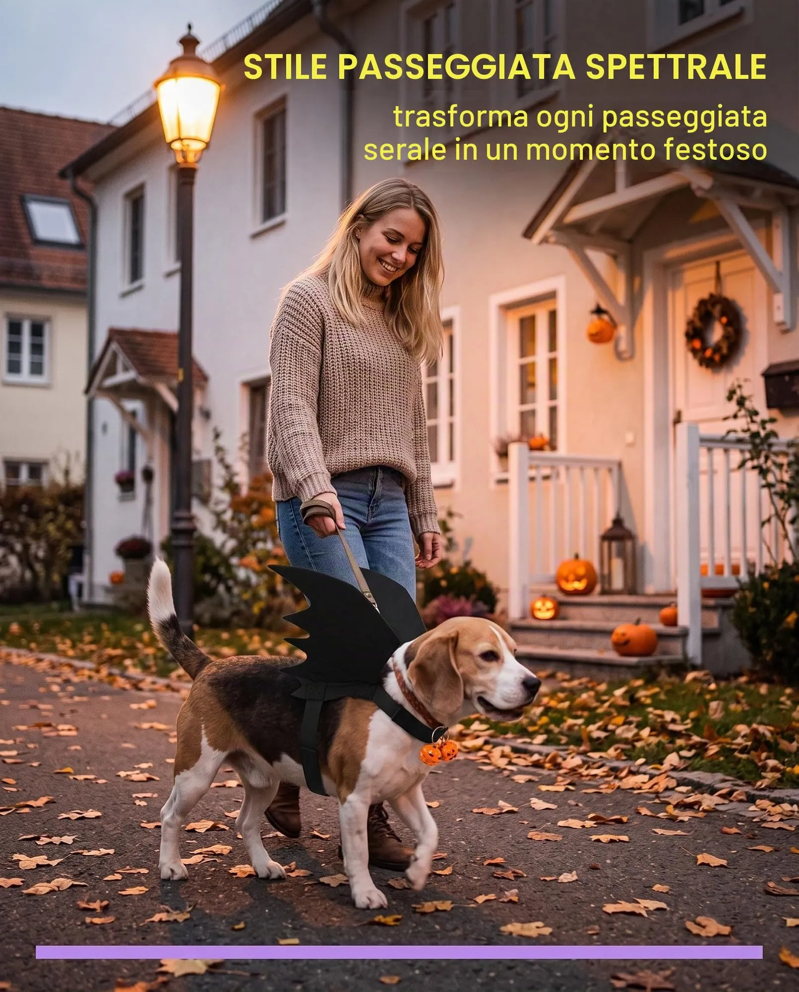 YIPFEN Costume Halloween per Cani e Gatti con Ali da Pipistrello e Campanella a Zucca - immagine 2