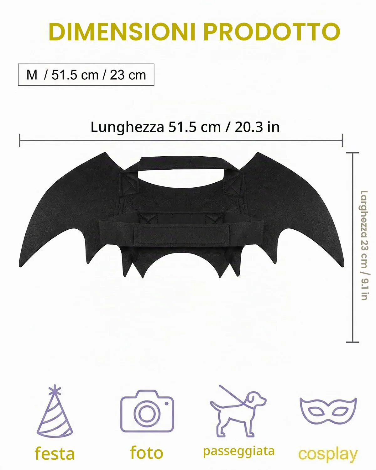 YIPFEN Costume Halloween per Cani e Gatti con Ali da Pipistrello e Campanella a Zucca - immagine 3