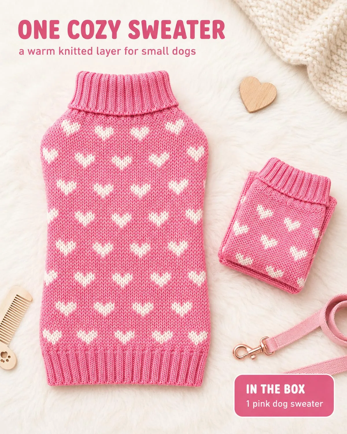 FIRZOM Maglioncino Cane Taglia Piccola Rosa Design a Cuore - immagine 2