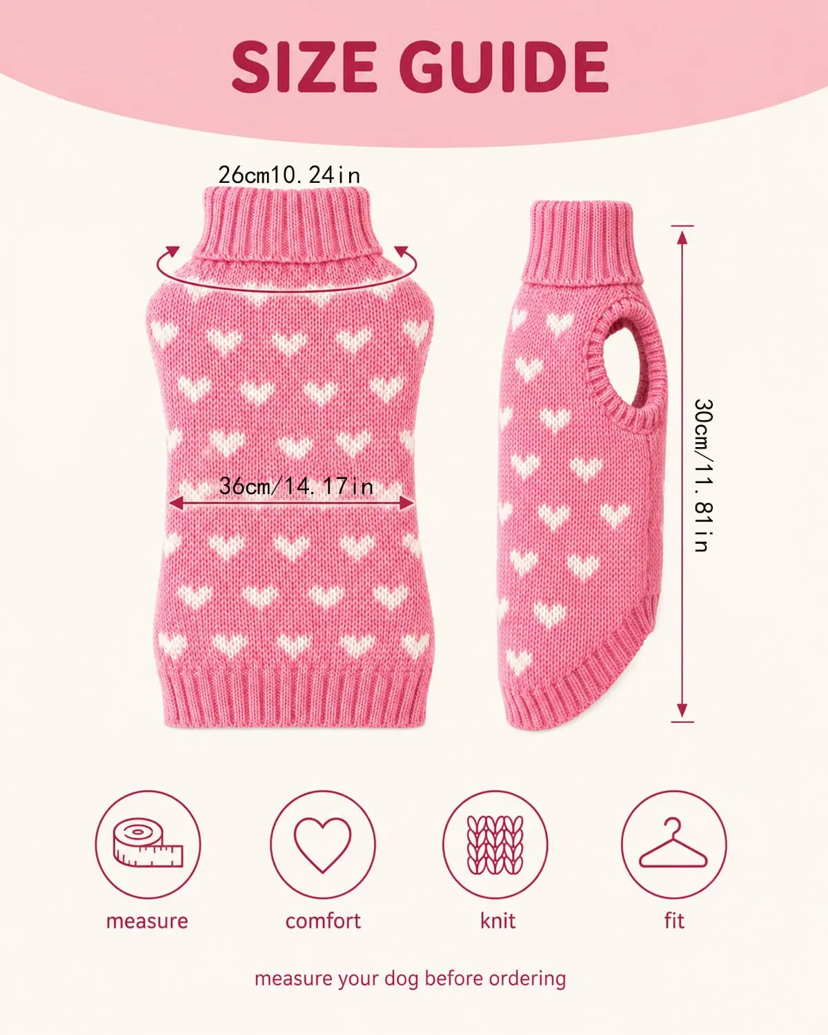 FIRZOM Maglioncino Cane Taglia Piccola Rosa Design a Cuore - immagine 3