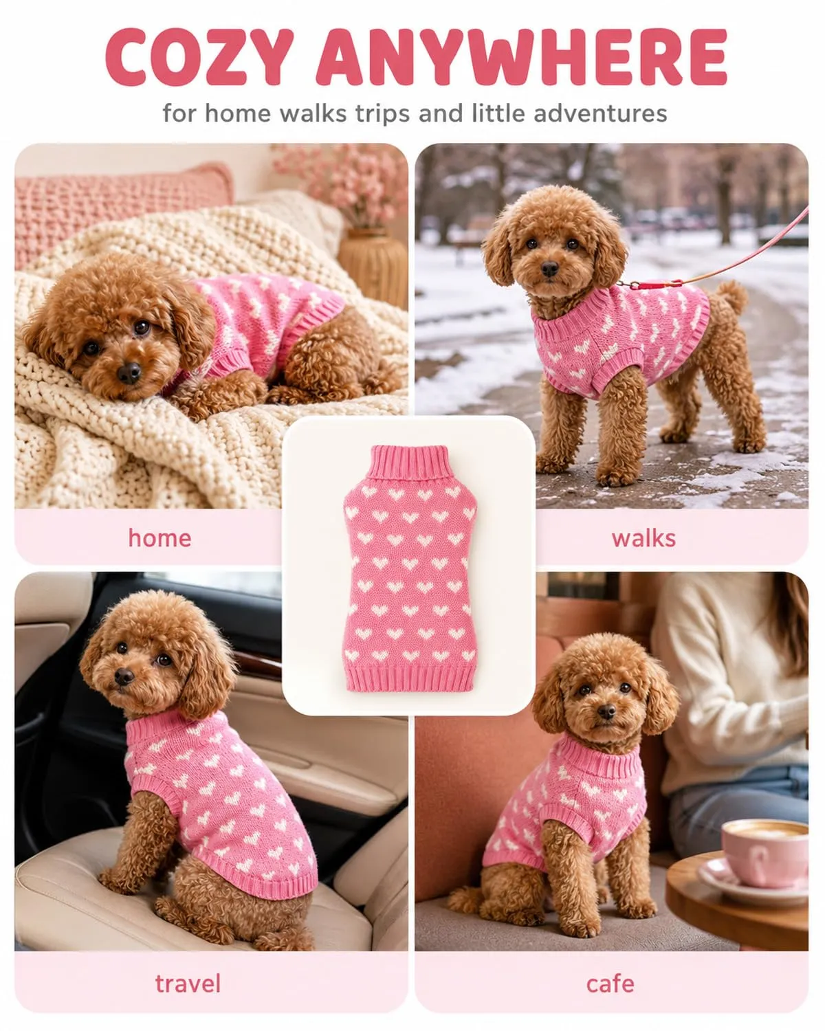 FIRZOM Maglioncino Cane Taglia Piccola Rosa Design a Cuore - immagine 4