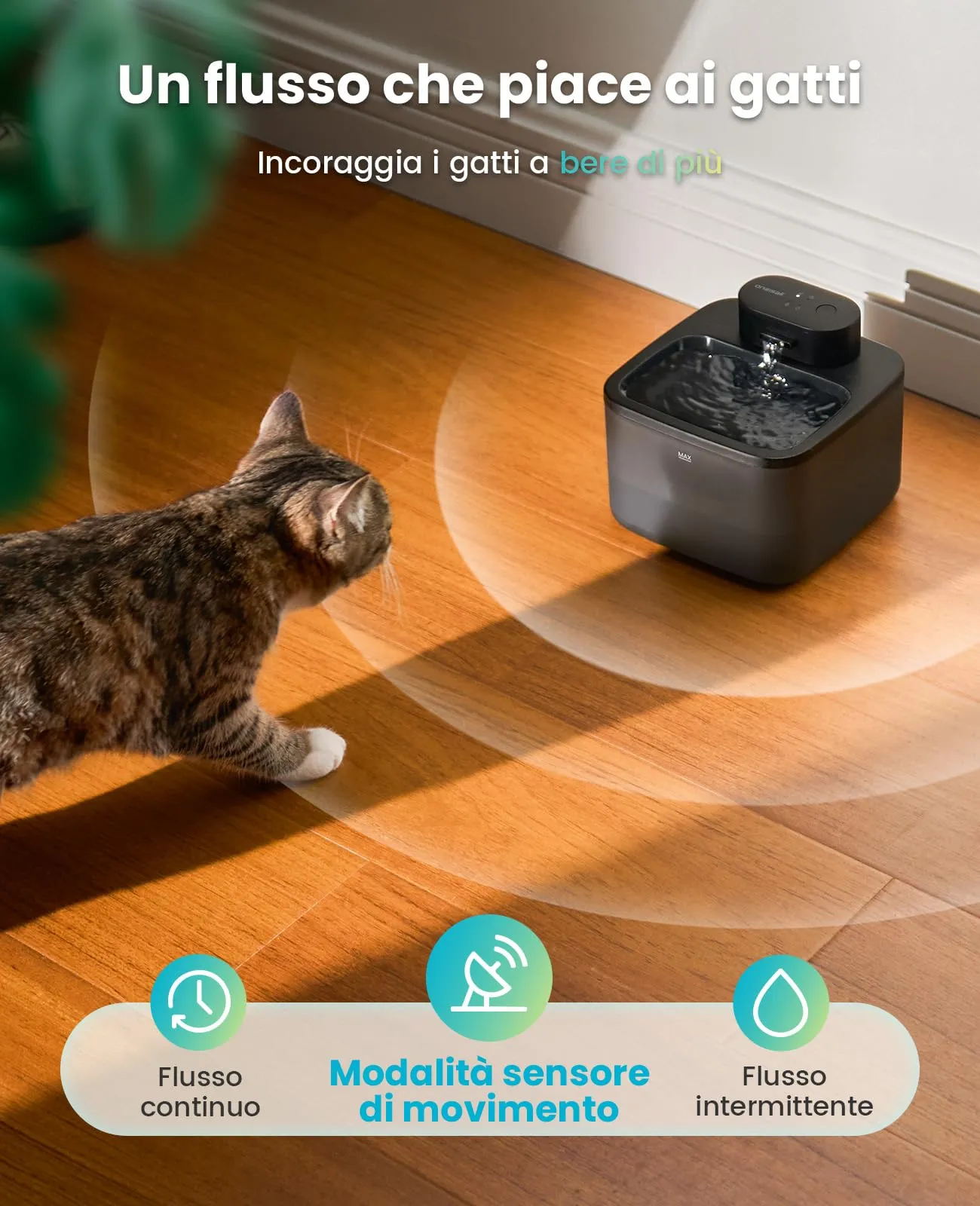 oneisall Fontana per Gatti Senza Fili 2,2 L con 6 Filtri e 6 Spugne - immagine 3