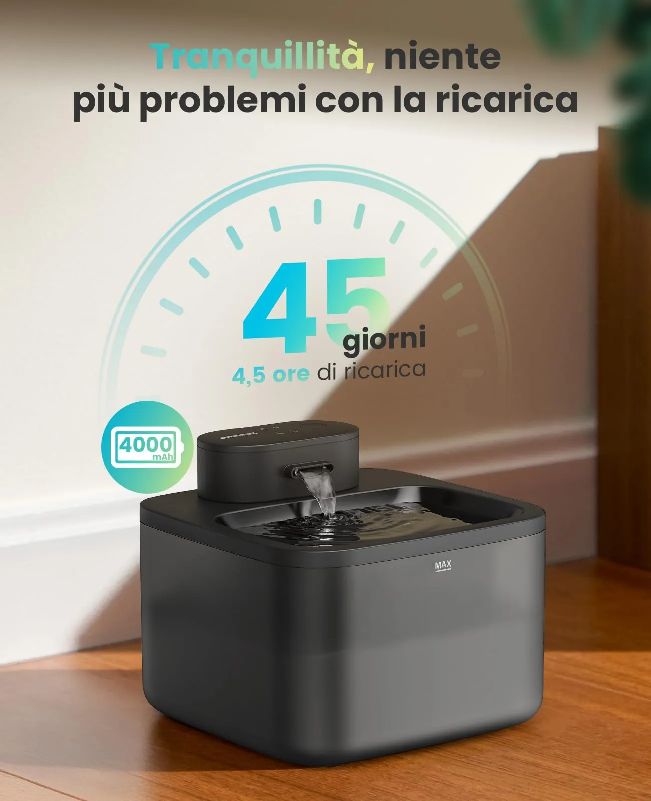 oneisall Fontana per Gatti Senza Fili 2,2 L con 6 Filtri e 6 Spugne - immagine 5