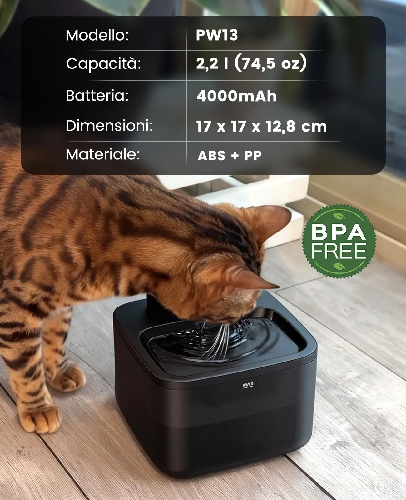 oneisall Fontana per Gatti Senza Fili 2,2 L con 6 Filtri e 6 Spugne - immagine 9
