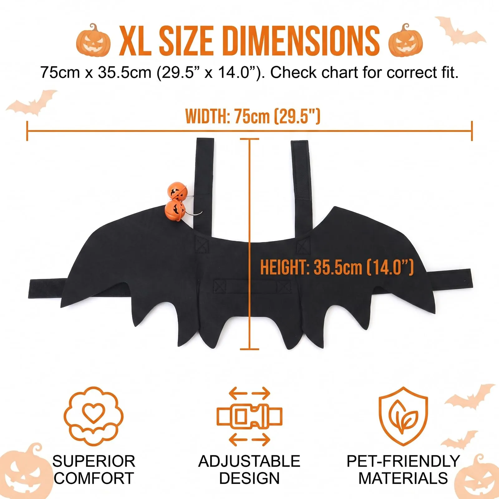 DYIOTF Ali di Pipistrello per Cani e Gatti, Taglia XL, Costume Halloween Regolabile con Campanellino, 75x35.5cm - immagine 2