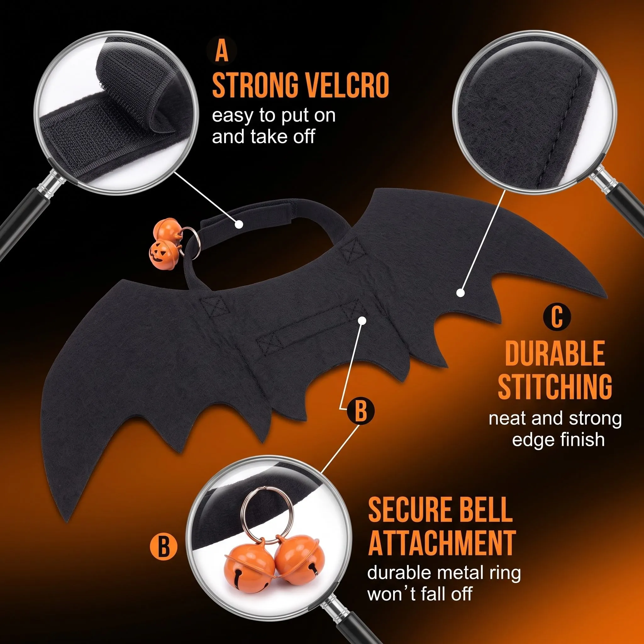 DYIOTF Ali di Pipistrello per Cani e Gatti, Taglia XL, Costume Halloween Regolabile con Campanellino, 75x35.5cm - immagine 3