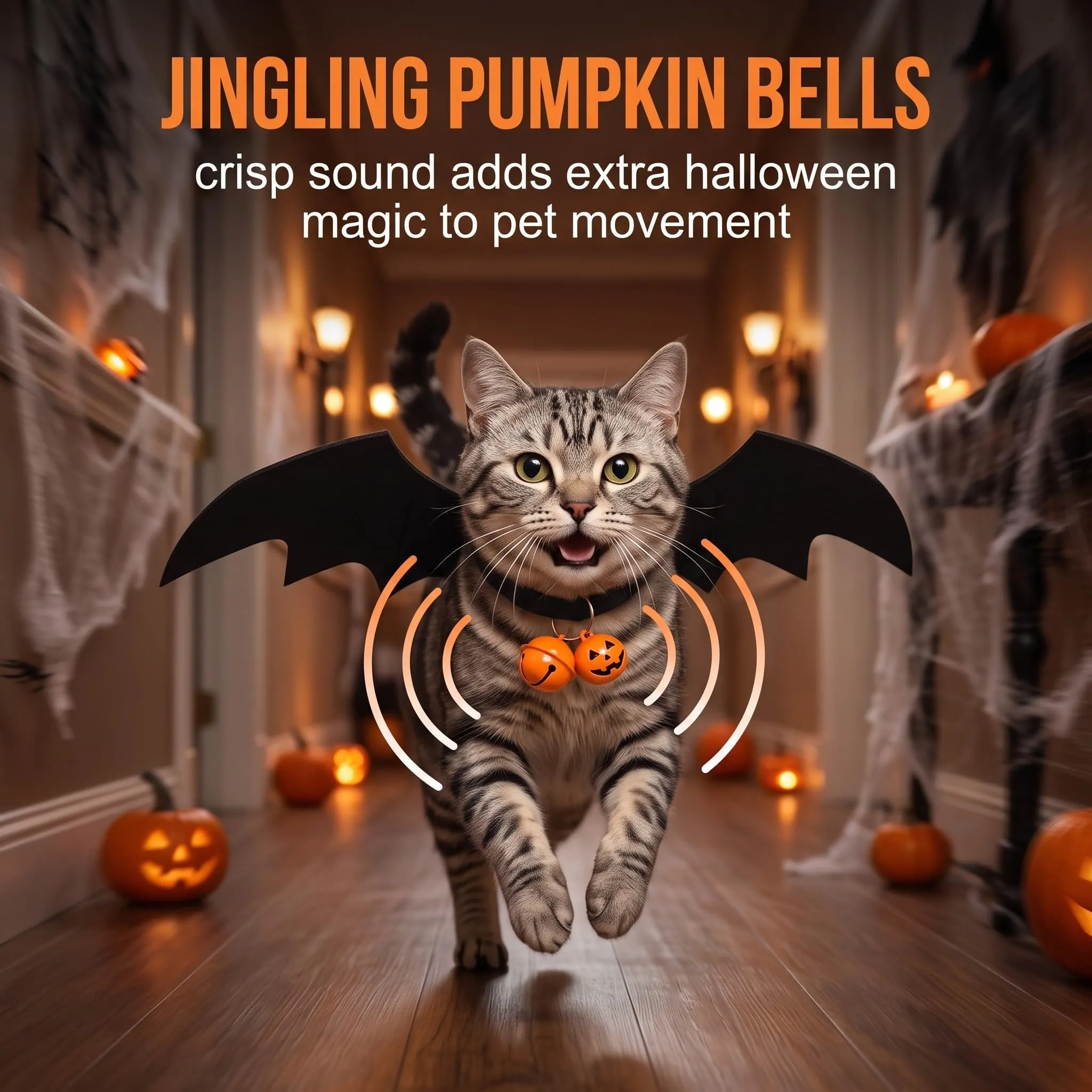 DYIOTF Ali di Pipistrello per Cani e Gatti, Taglia XL, Costume Halloween Regolabile con Campanellino, 75x35.5cm - immagine 4