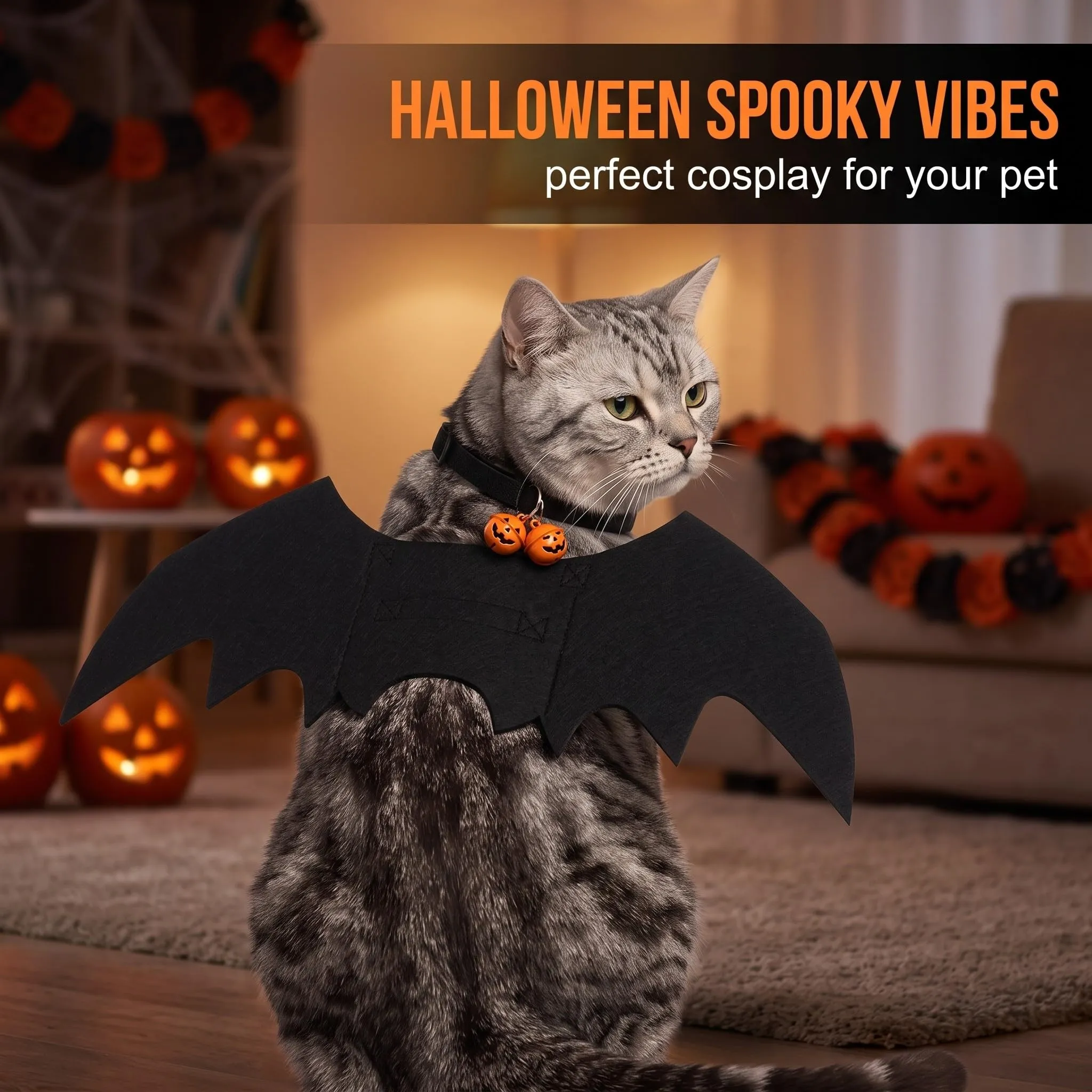 DYIOTF Ali di Pipistrello per Cani e Gatti, Taglia XL, Costume Halloween Regolabile con Campanellino, 75x35.5cm - immagine 5
