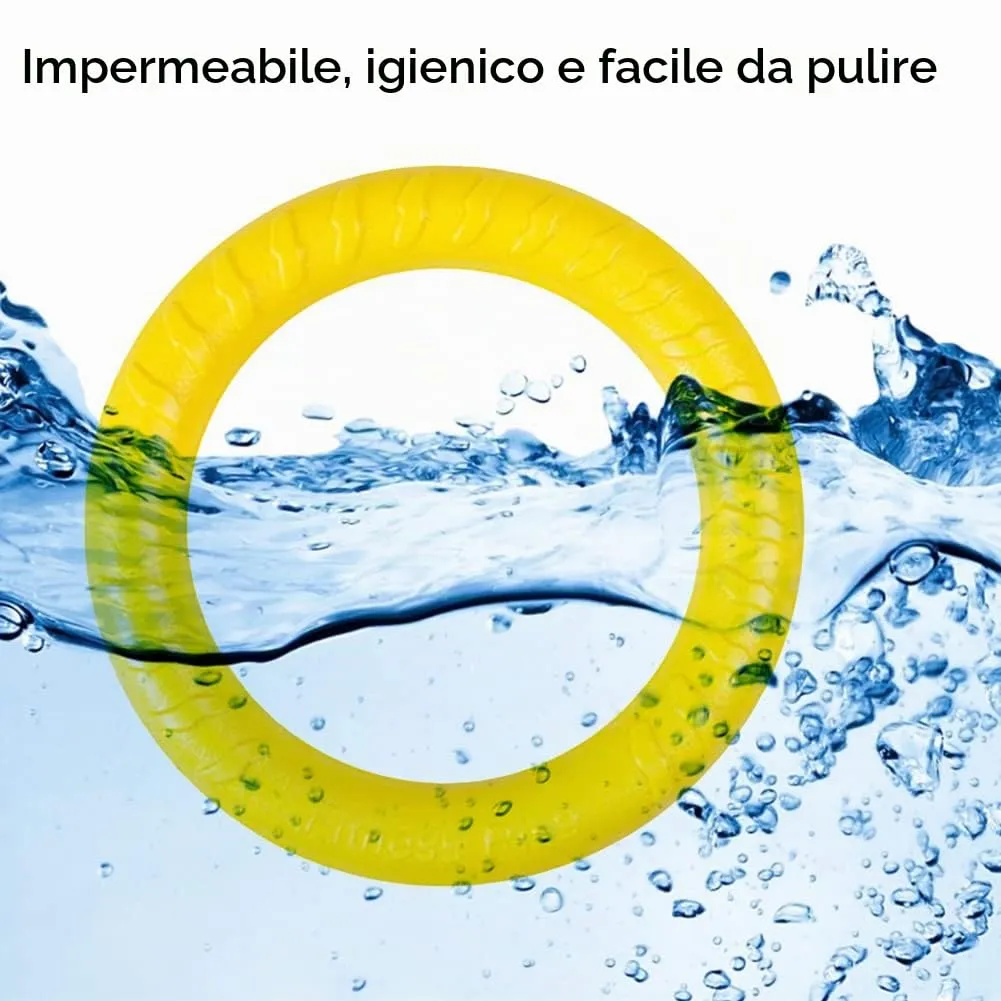 QEEROYO Anello per Morso e Giochi Galleggianti per Cani, Frisbee Interattivo, Giallo - immagine 3