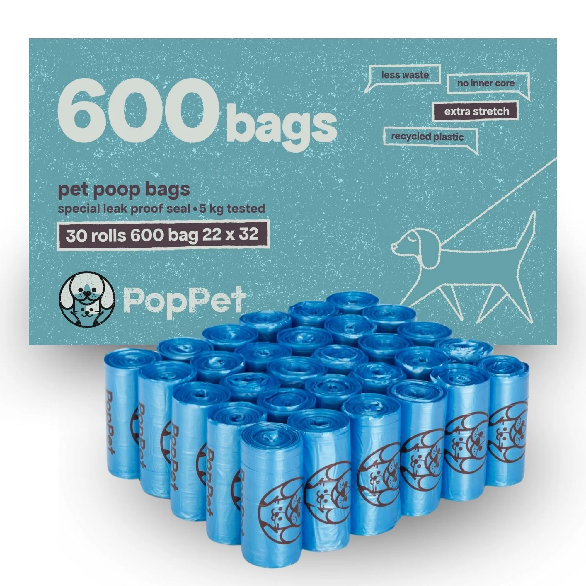 Poppet Sacchetti Igienici per Escrementi Cani, Materiale Riciclato, 600 Sacchetti - immagine 1