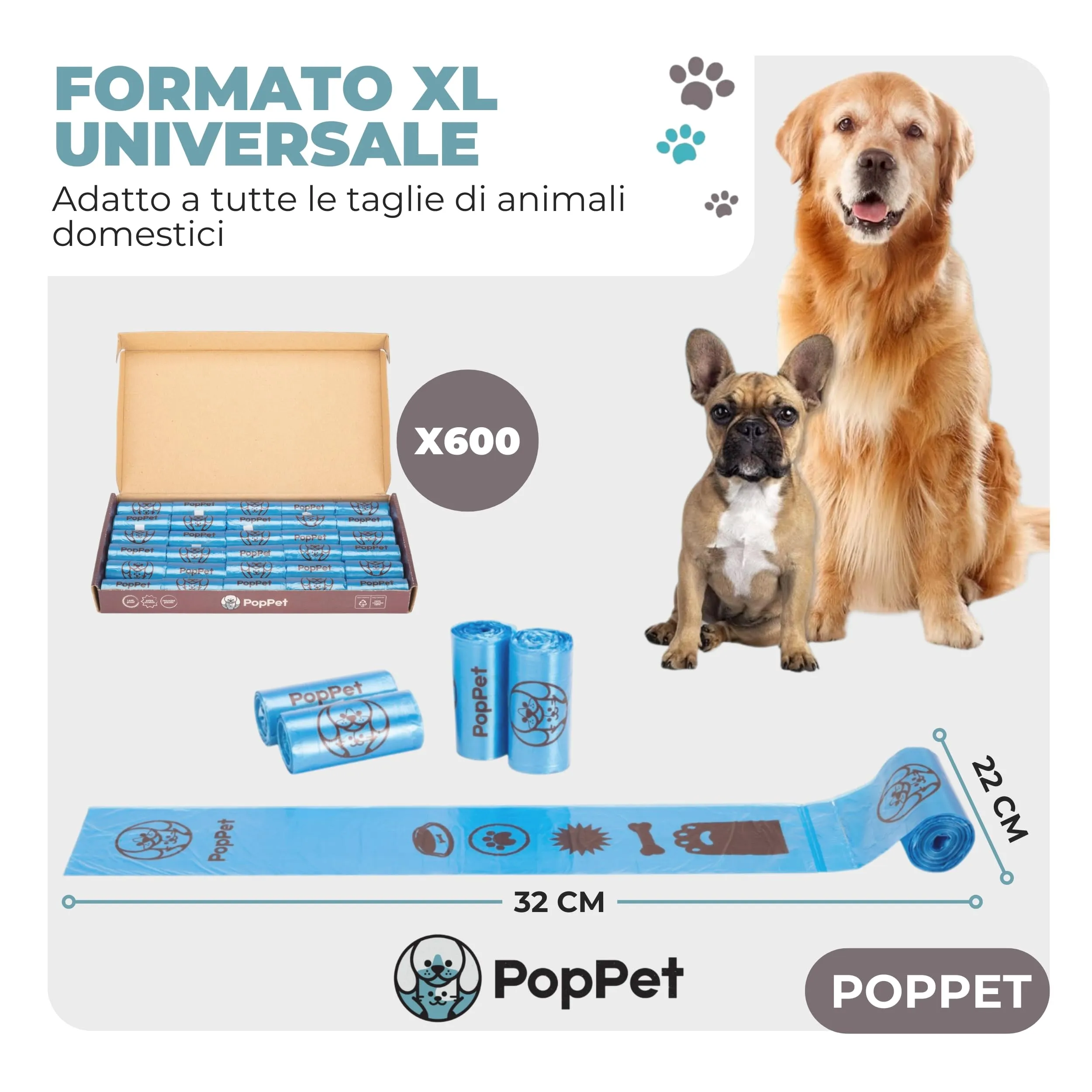 Poppet Sacchetti Igienici per Escrementi Cani, Materiale Riciclato, 600 Sacchetti - immagine 2