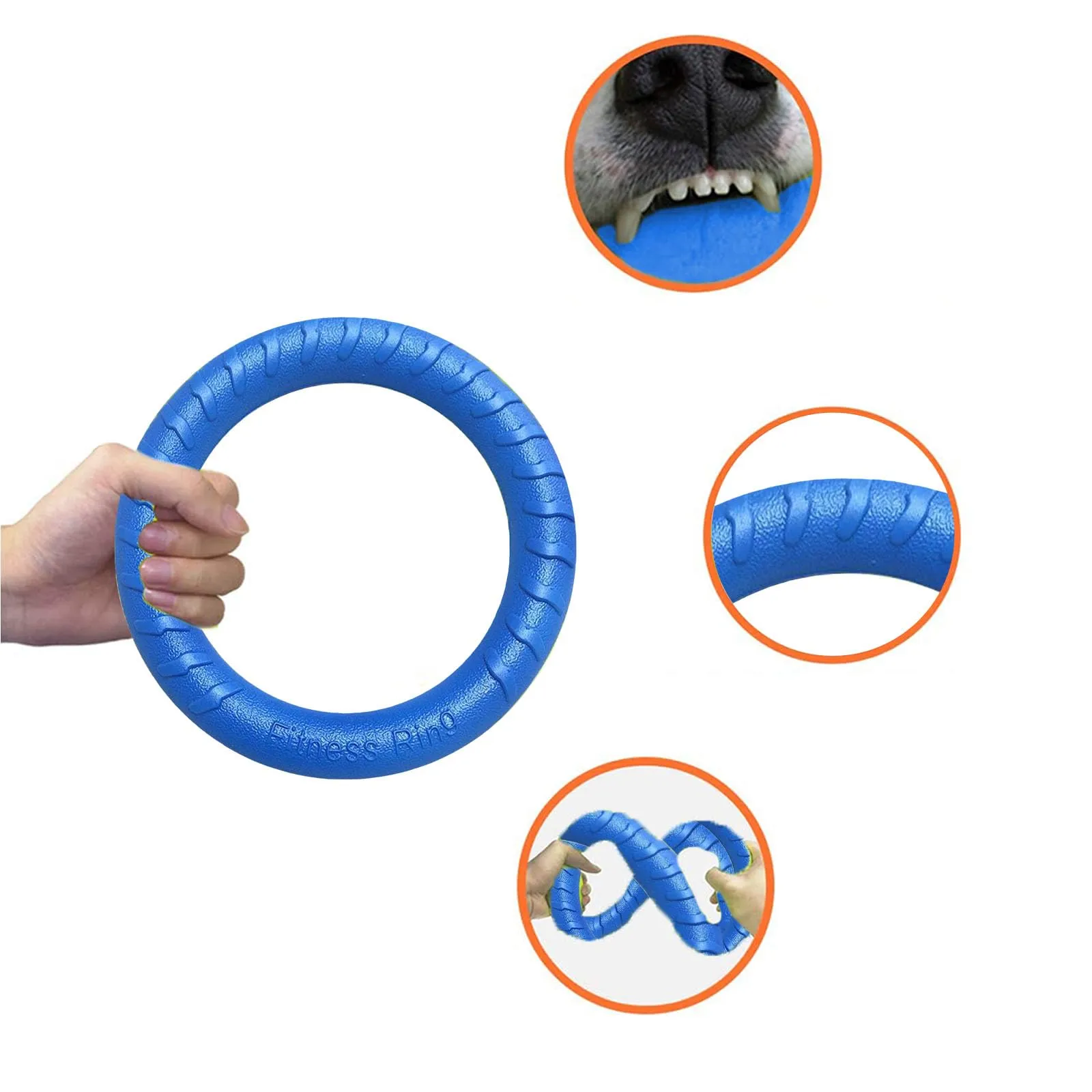 QEEROYO Anello per Morso e Frisbee Interattivo per Cani, 19.5 cm, Blu - immagine 6