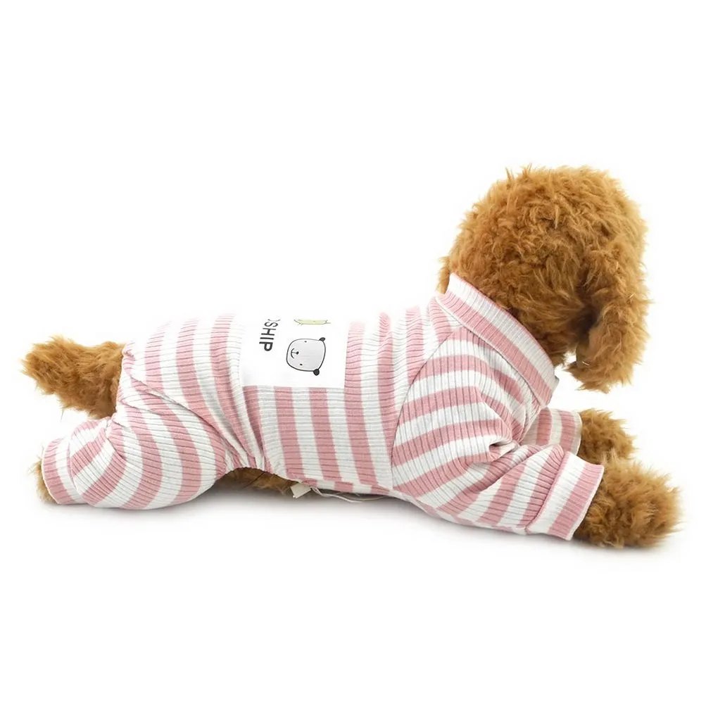 Zunea Pigiama a righe in cotone per cani e gatti, Rosa, L - immagine 5