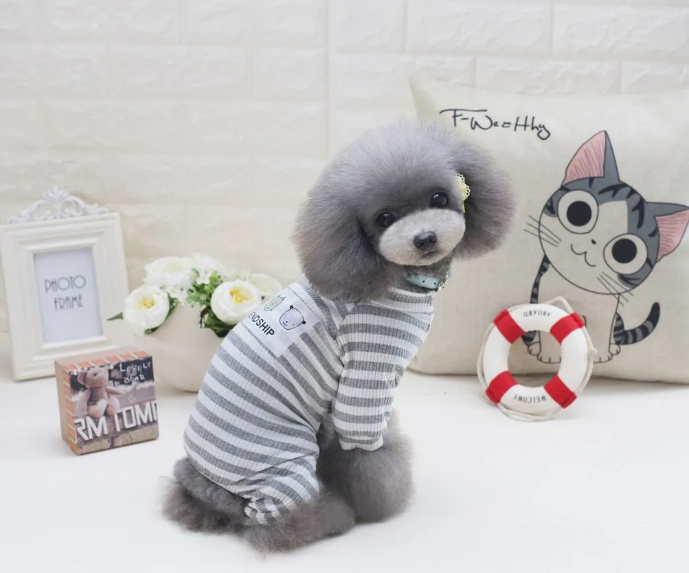 Zunea Pigiama a Righe in Cotone per Cani e Gatti, Grigio, S - immagine 3
