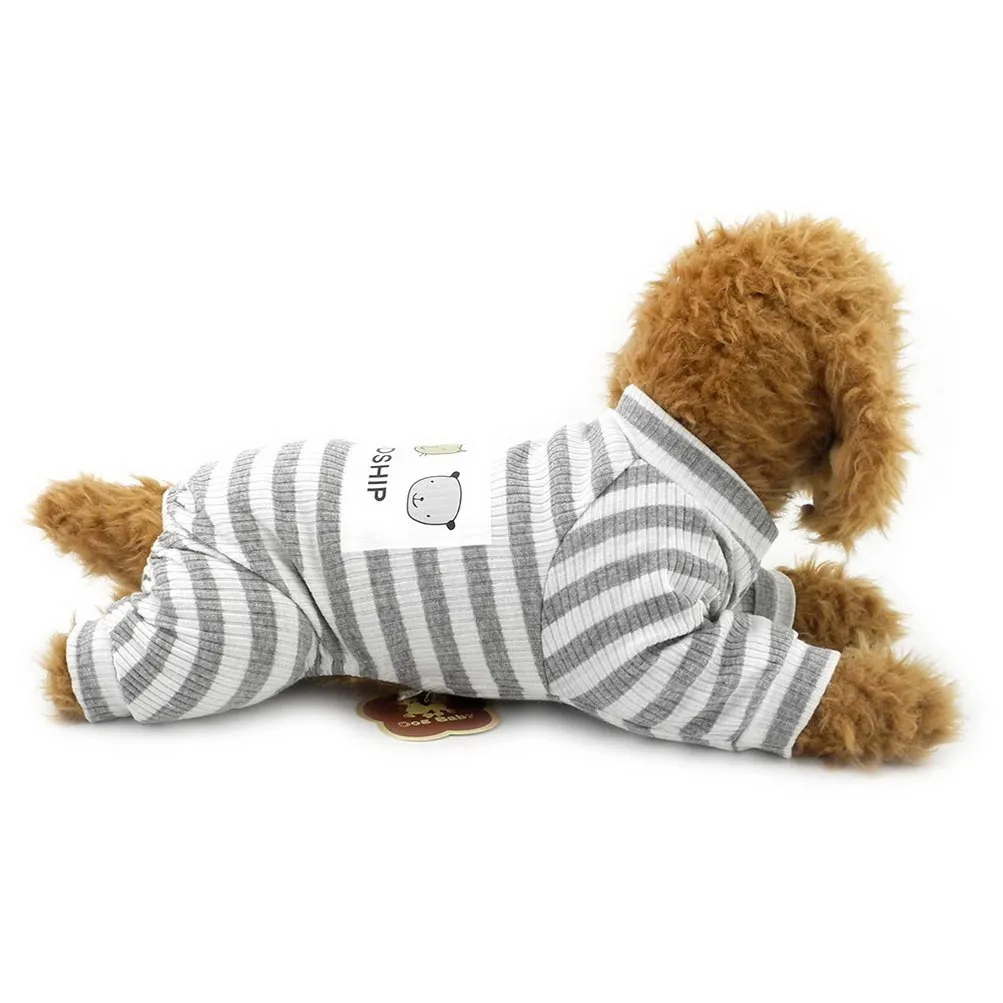 Zunea Pigiama a righe in cotone per cani e gatti, Grigio, M - immagine 5
