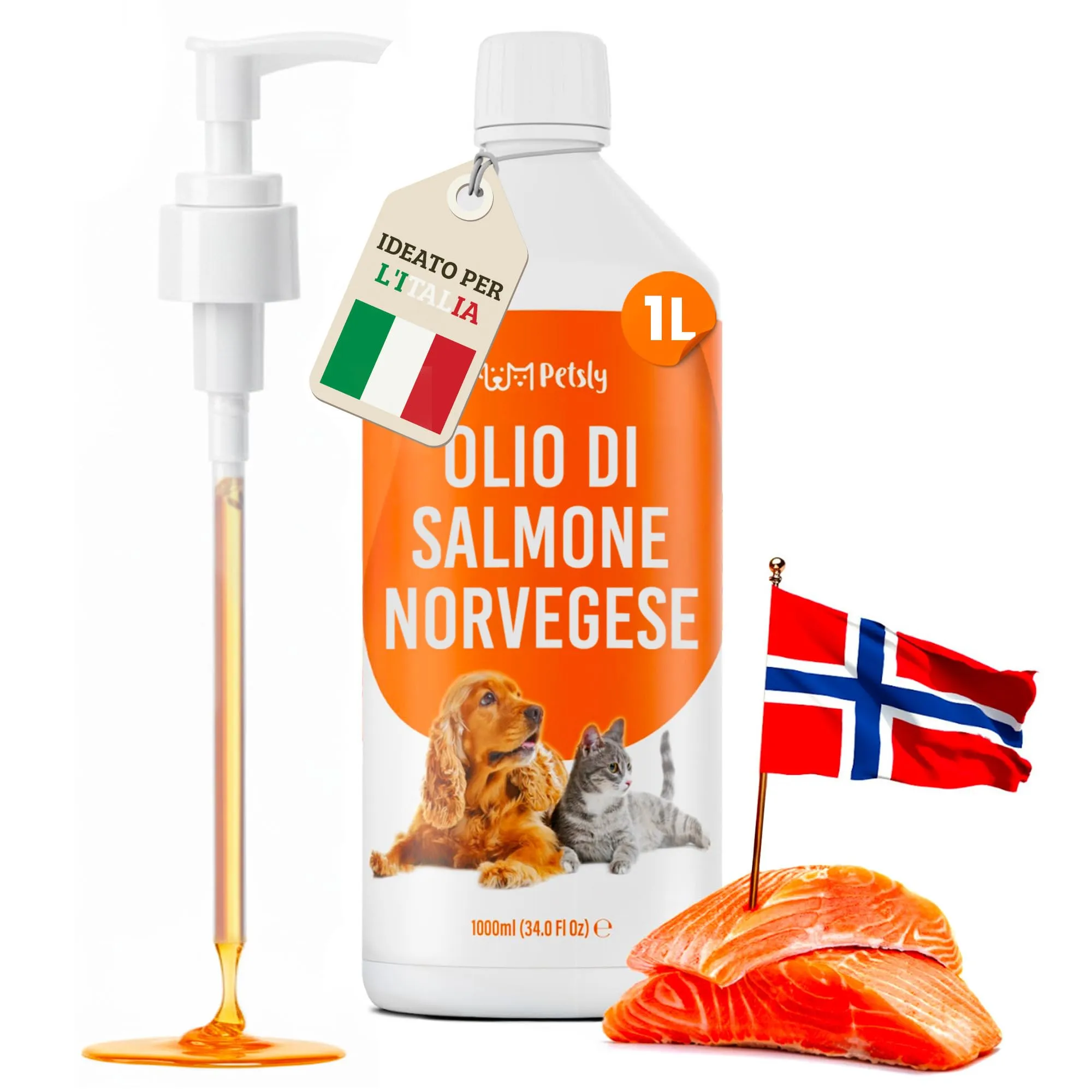 Petsly Olio di Salmone per Cani e Gatti, 1000 ml - immagine 1