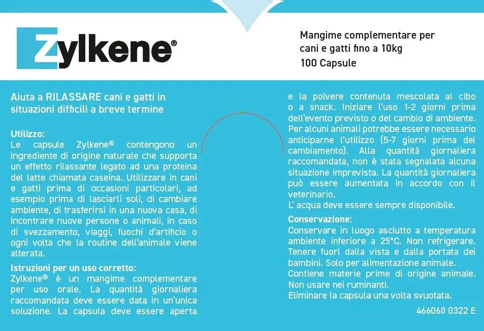 Vetoquinol Zylkene Mangime Complementare per Gatti e Cani fino a 10 kg, 75 mg, 100 capsule - immagine 2