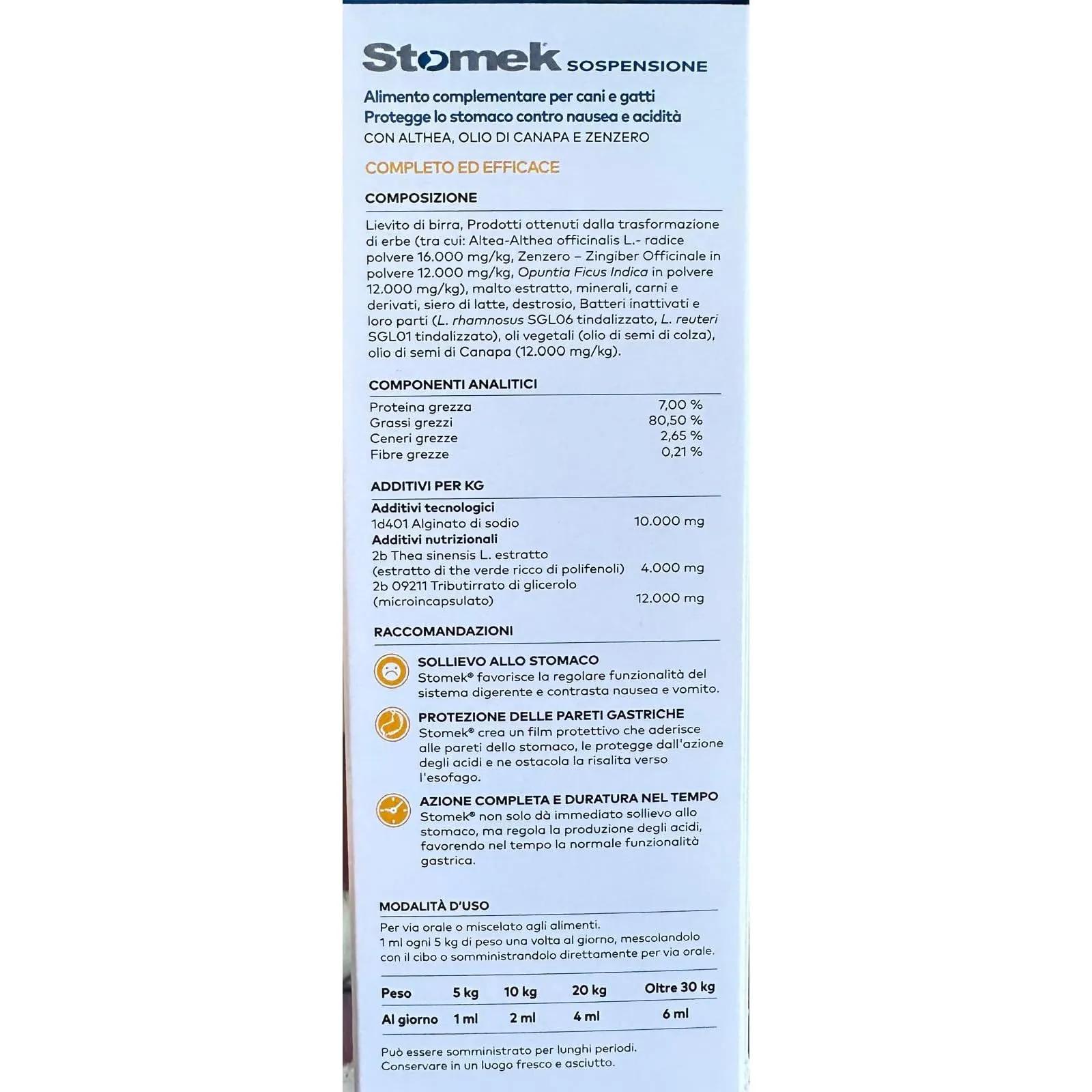 Generico Stomek 50 ml - Alimento complementare per cani e gatti con Althea, olio di canapa e zenzero - immagine 2