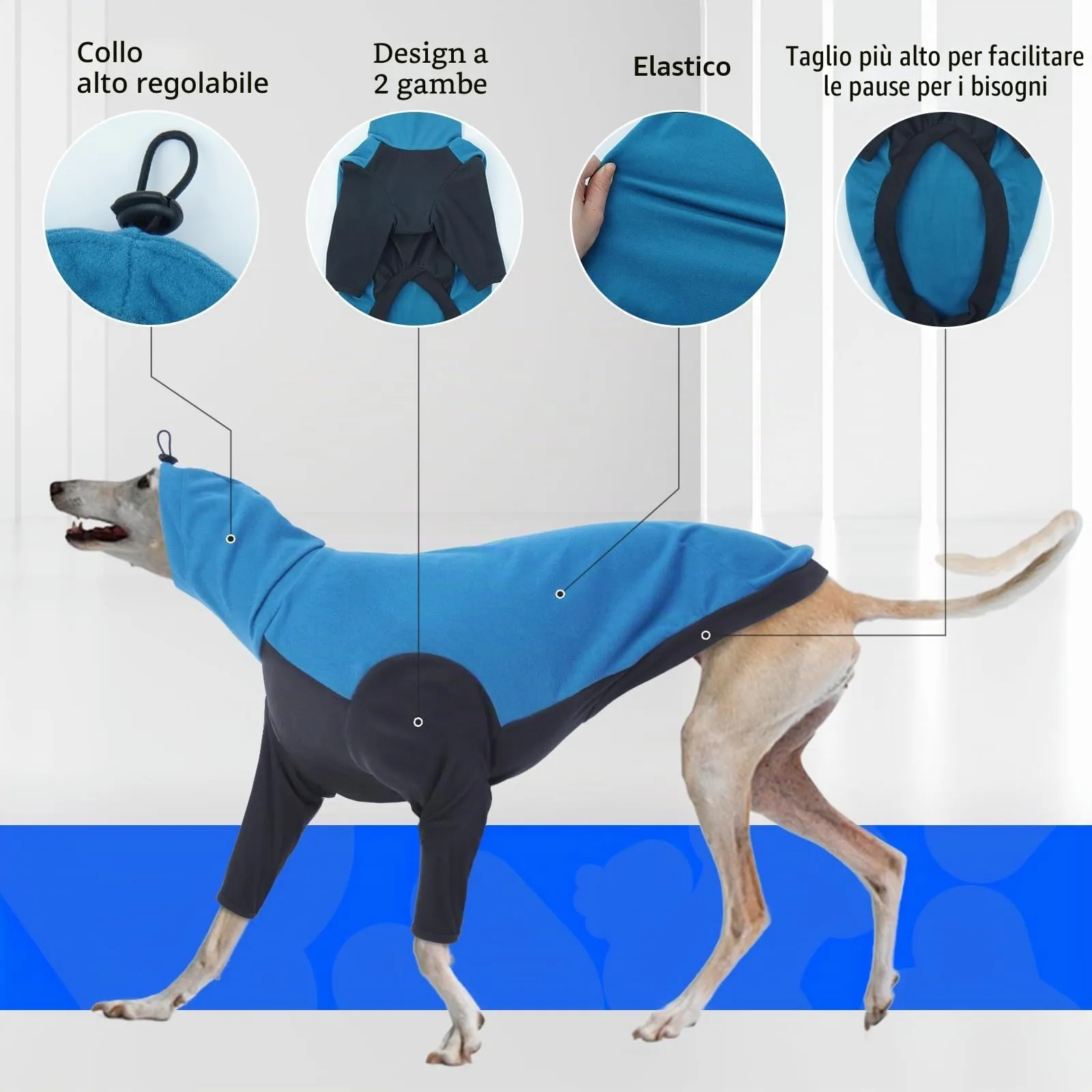 PUMYPOREITY Maglione Pullover Invernale per Levrieri, Whippet e Lurcher - Blu, M - immagine 3