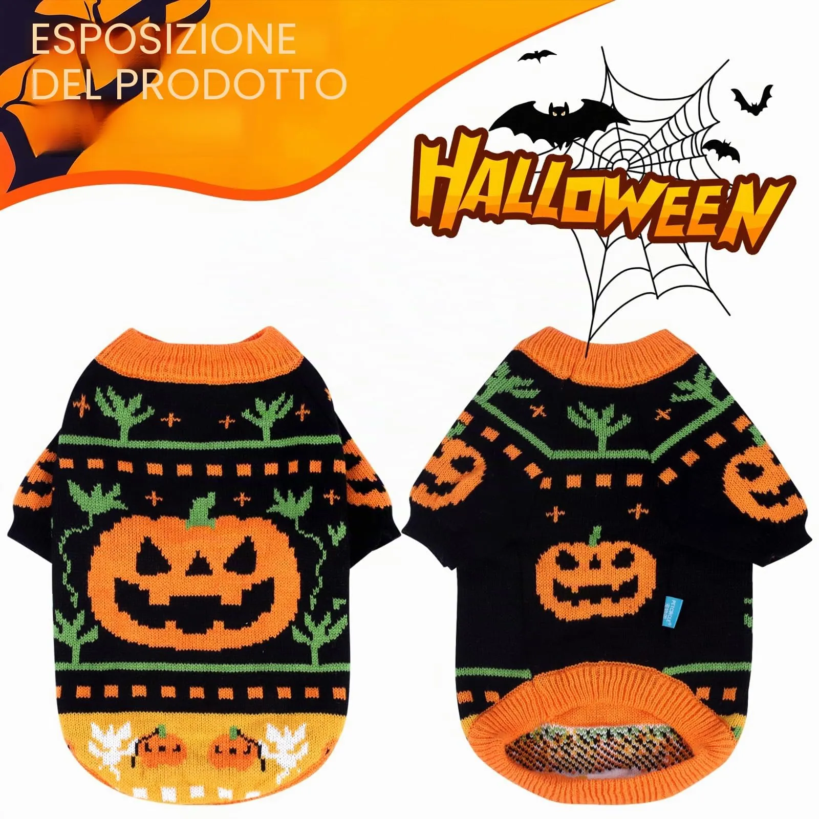 Fnaobai Maglione Halloween a collo alto per cani e gatti, XS, Arancione - immagine 4