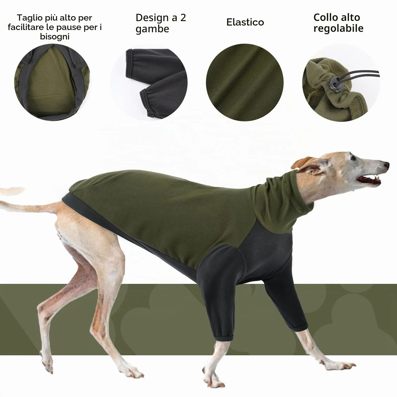 PUMYPOREITY Maglione Invernale con Scaldacollo per Levriero, Verde Militare, S - immagine 3