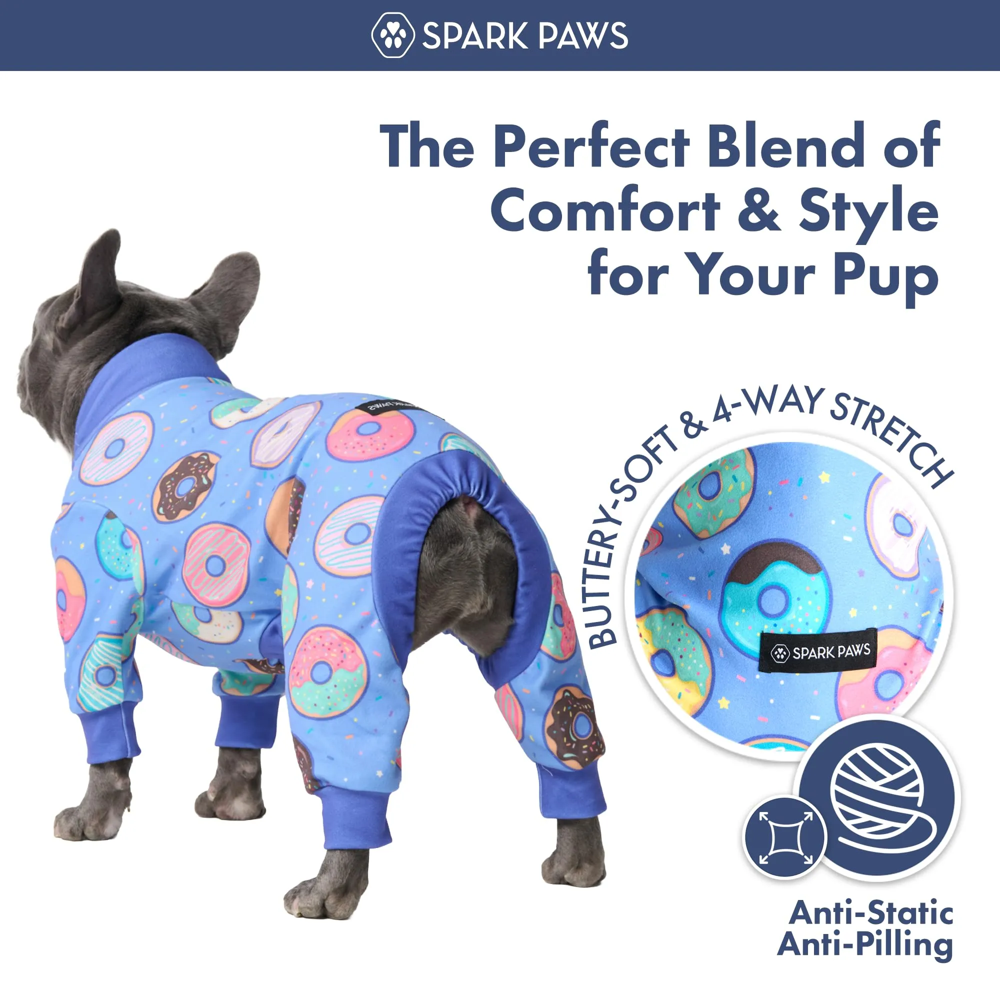 Spark Paws Pigiama per cani, Tuta da recupero, Donut, 4XL - immagine 3