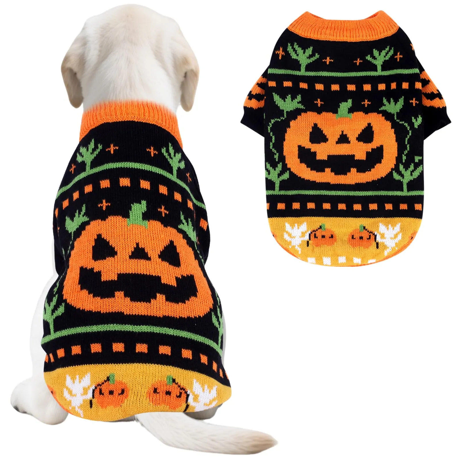 Fnaobai Maglione per cani e gatti di Halloween, collo alto, arancione, XL - immagine 1