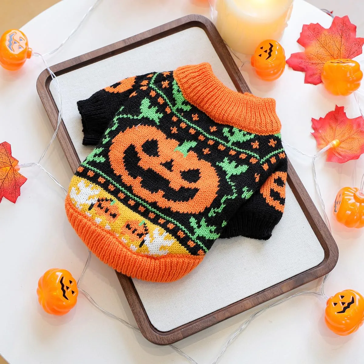 Fnaobai Maglione per cani e gatti di Halloween, collo alto, arancione, XL - immagine 8