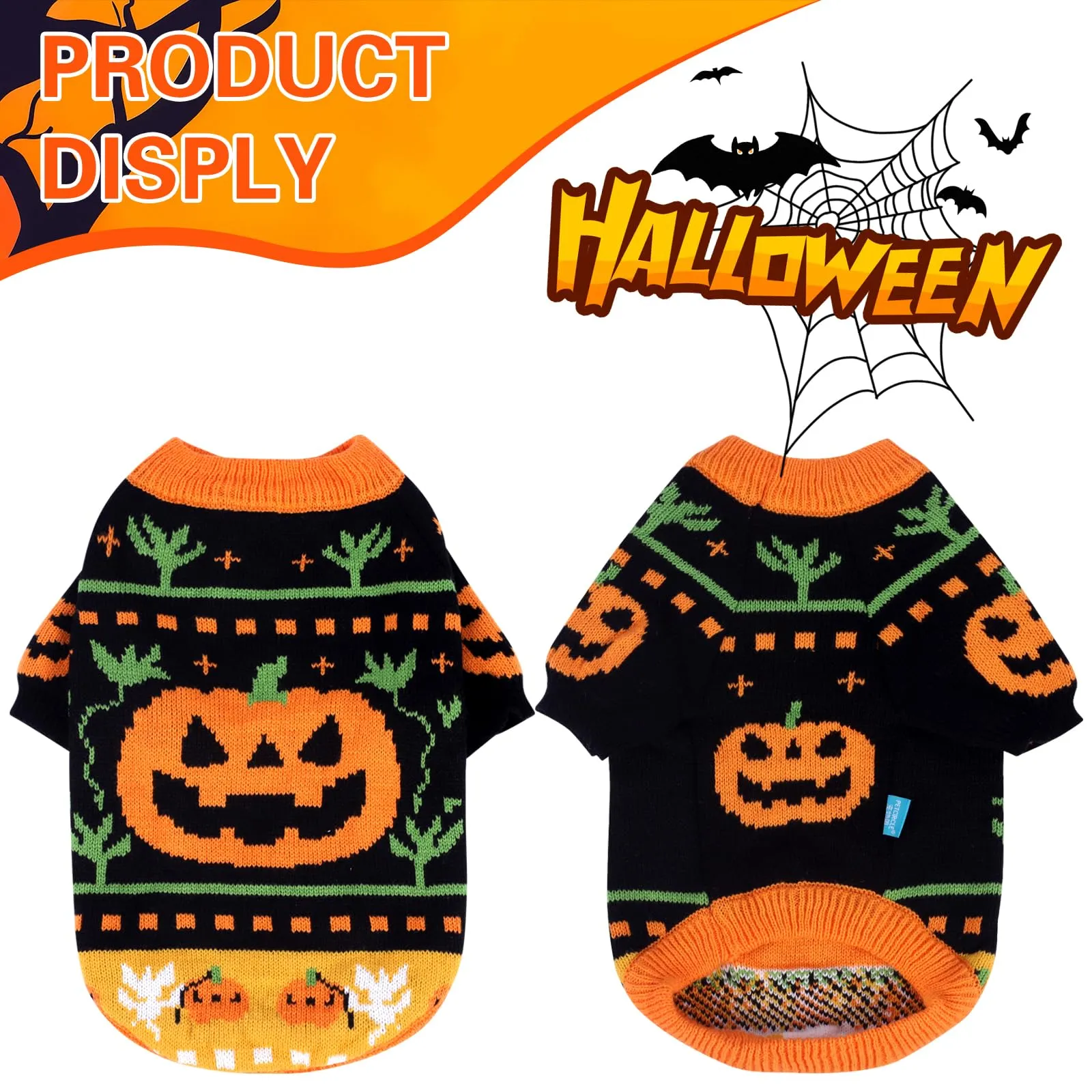 Fnaobai Maglione di Halloween a Collo Alto per Cani e Gatti, Arancione, Taglia L - immagine 4