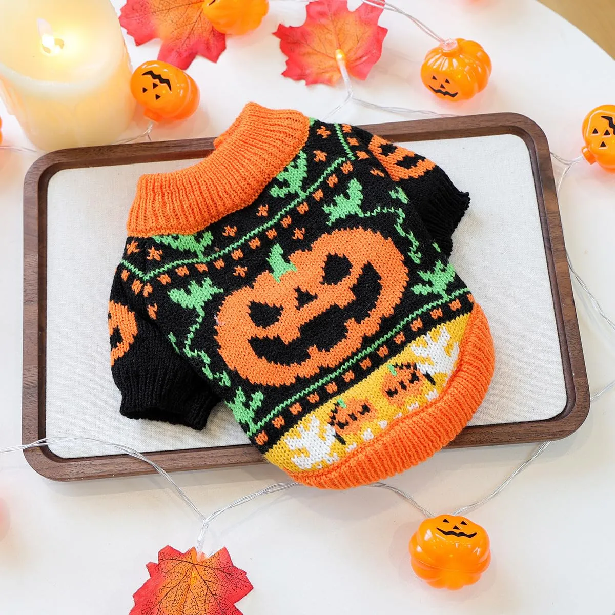 Fnaobai Maglione di Halloween a Collo Alto per Cani e Gatti, Arancione, Taglia L - immagine 9
