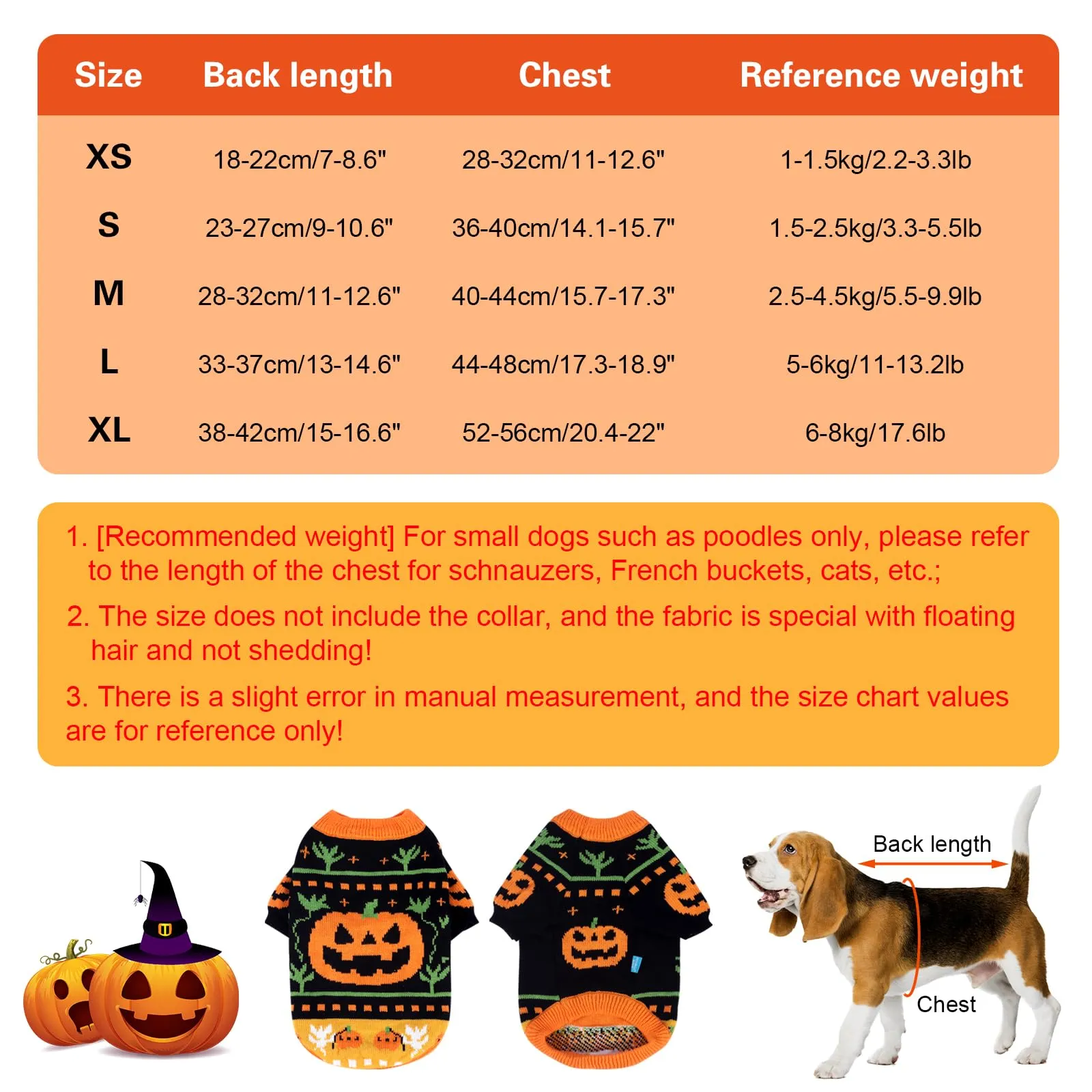 Fnaobai Maglione di Halloween a collo alto per cani e gatti, Taglia M, Arancione - immagine 5