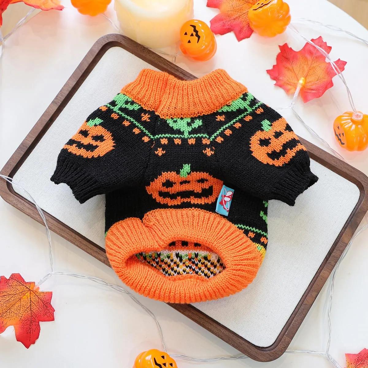 Fnaobai Maglione di Halloween a collo alto per cani e gatti, Taglia M, Arancione - immagine 8