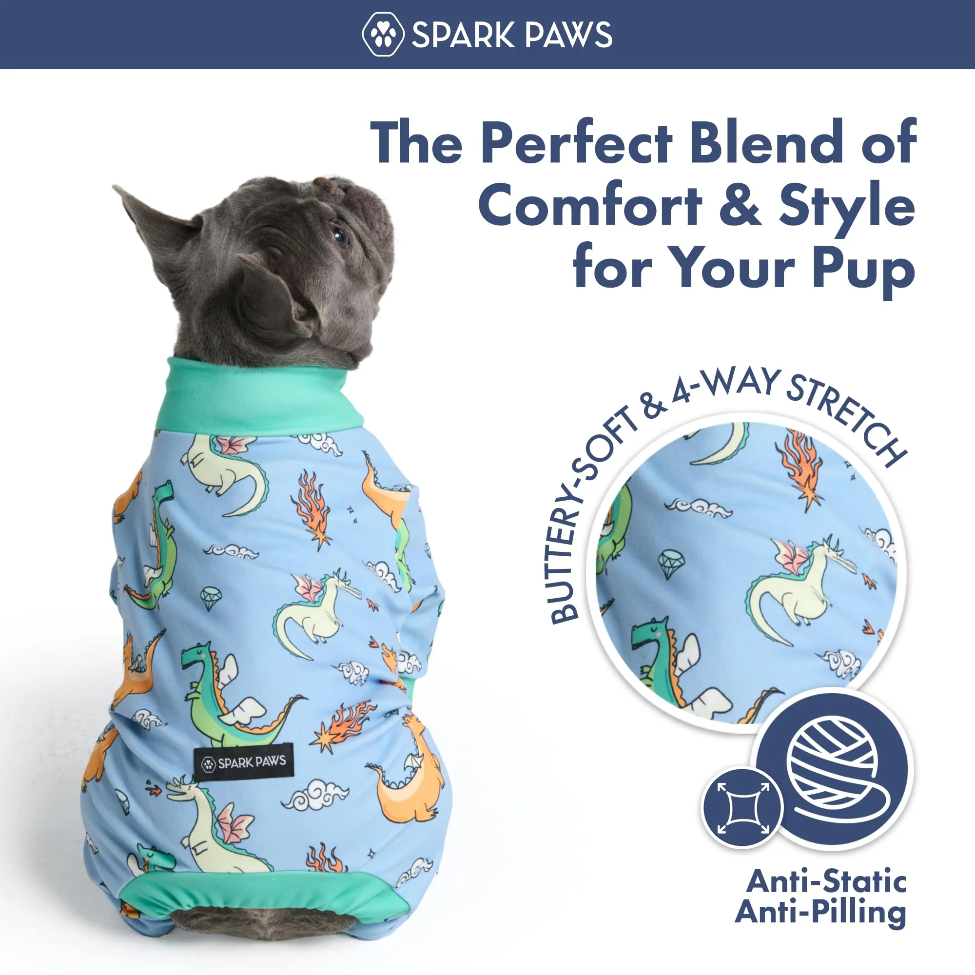 Spark Paws Pigiama per cani, tuta da recupero, Dragons, 2XL - immagine 3