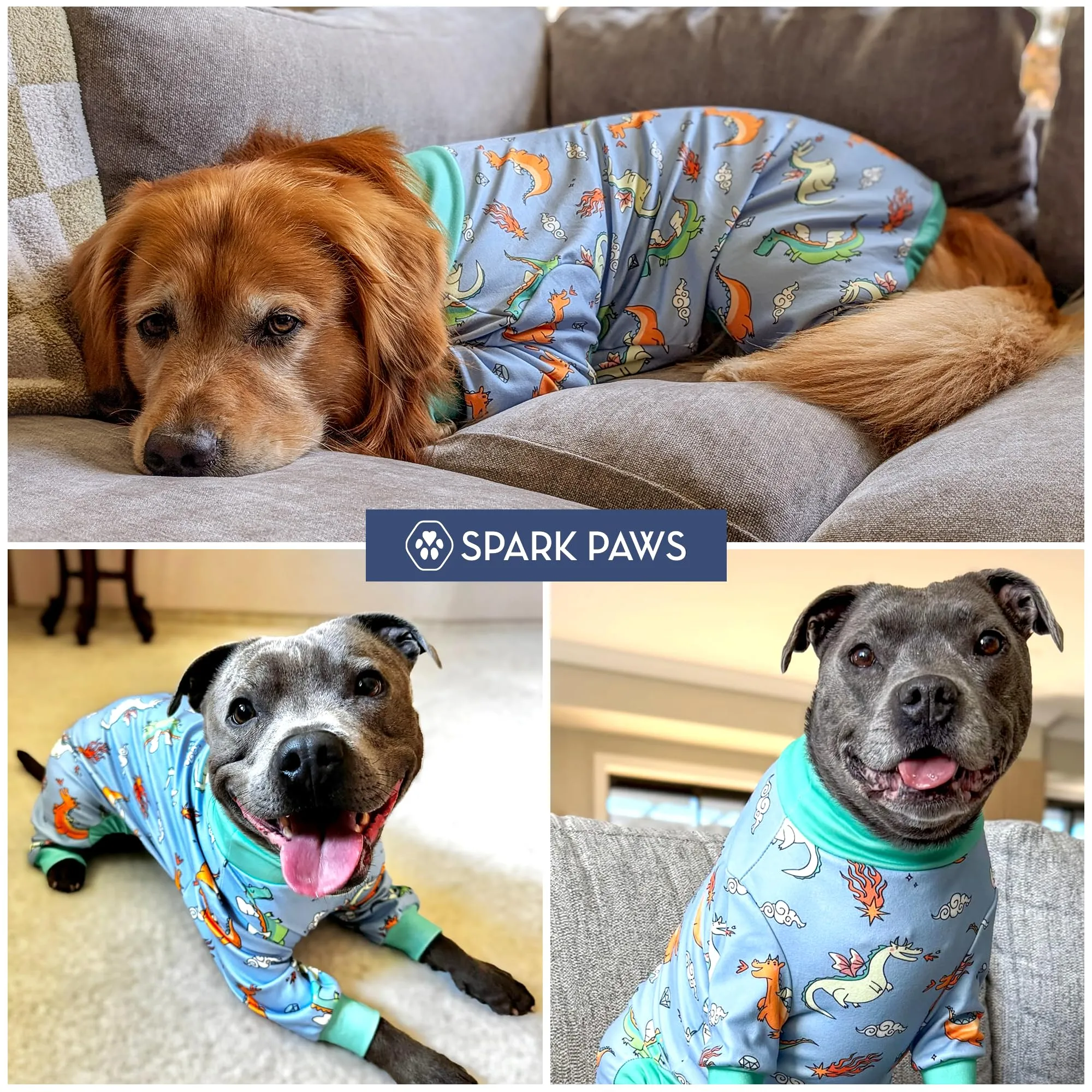 Spark Paws Pigiama per cani, tuta da recupero, Dragons, 2XL - immagine 8